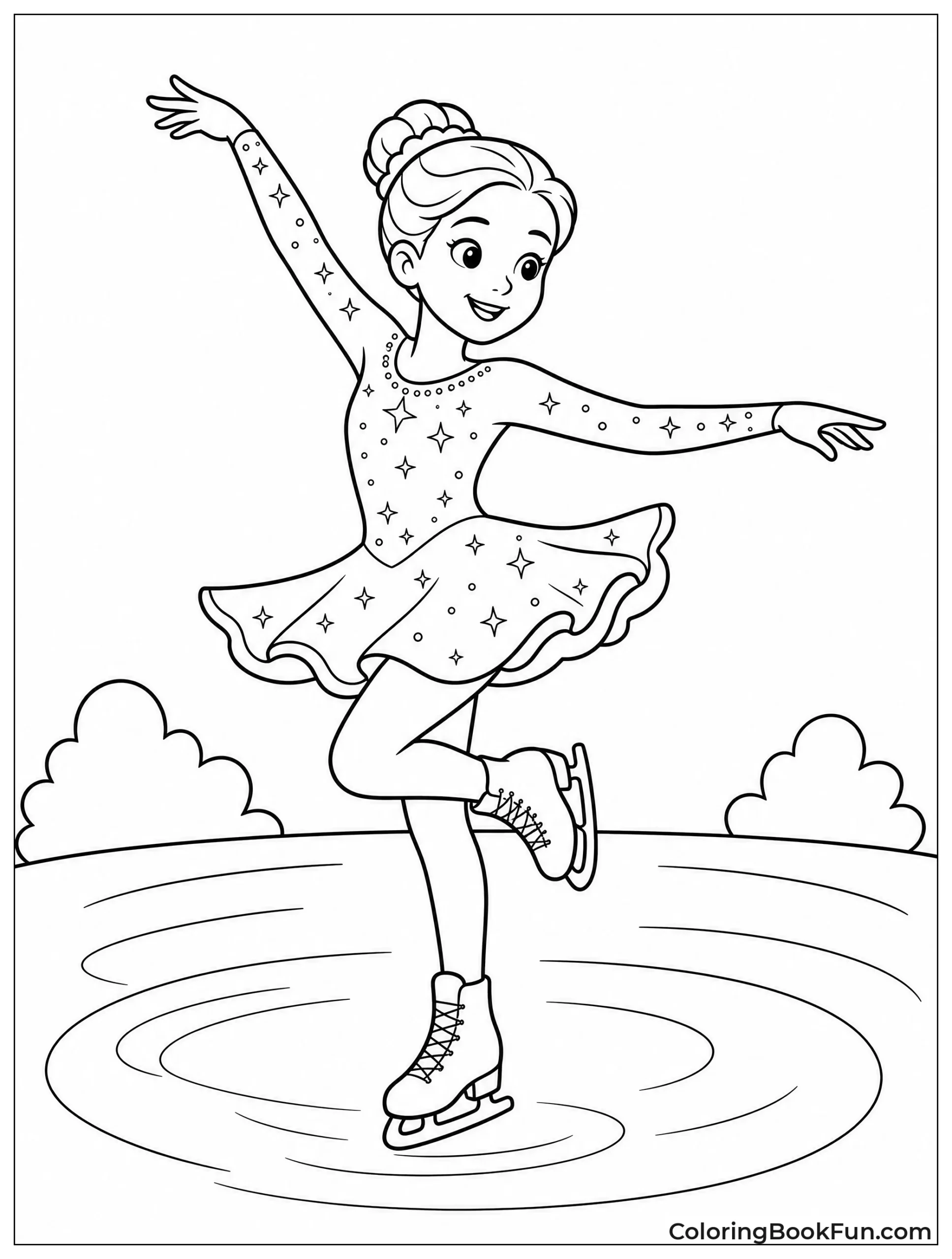 Skater Spins on Ice Pond