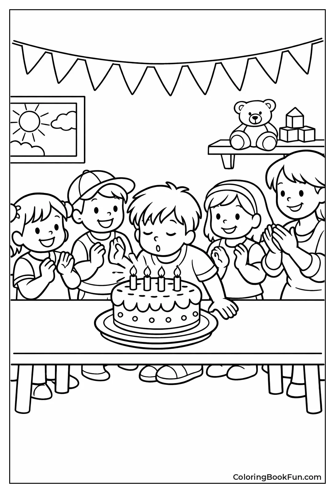 Child Blows Birthday Cake Candles