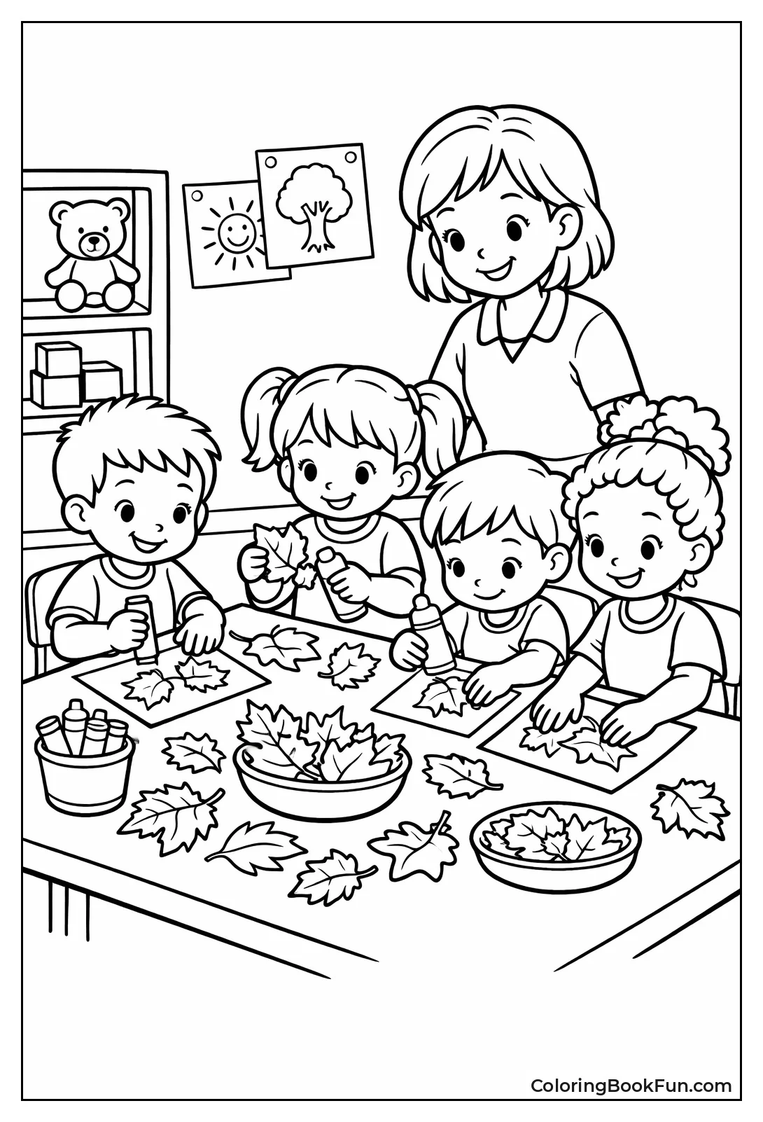 Children Glue Fall Leaf Collage