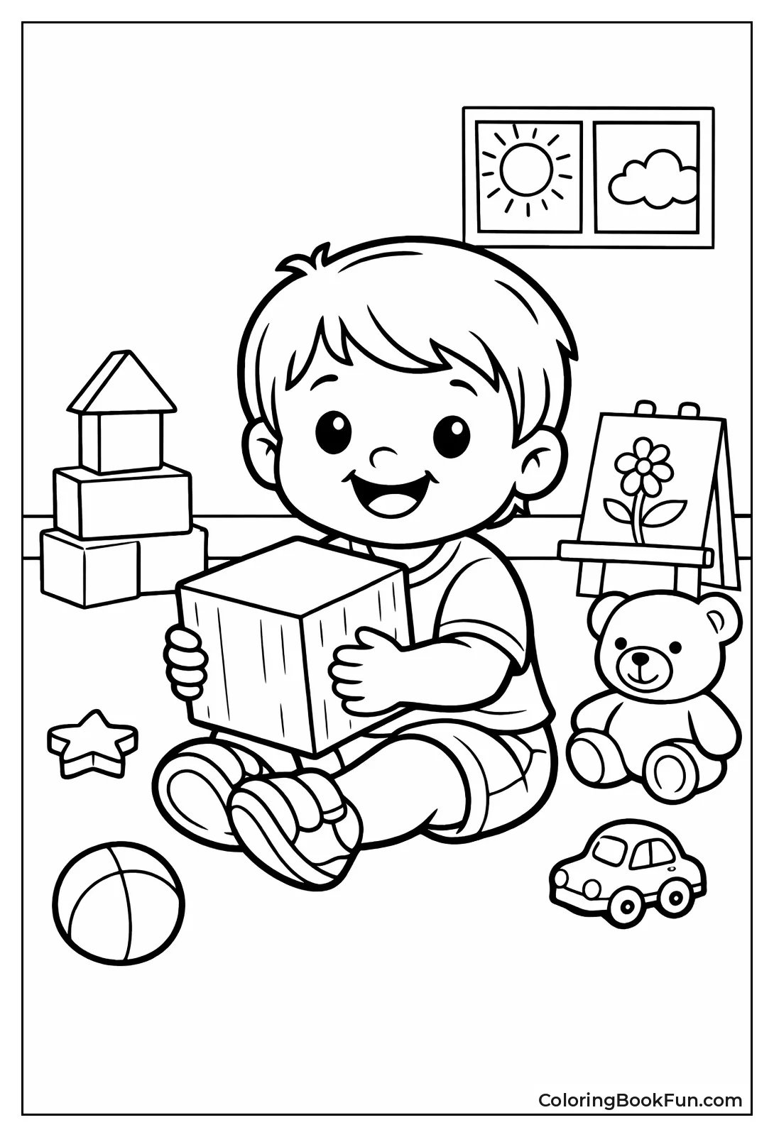 Smiling Toddler Holds Big Block