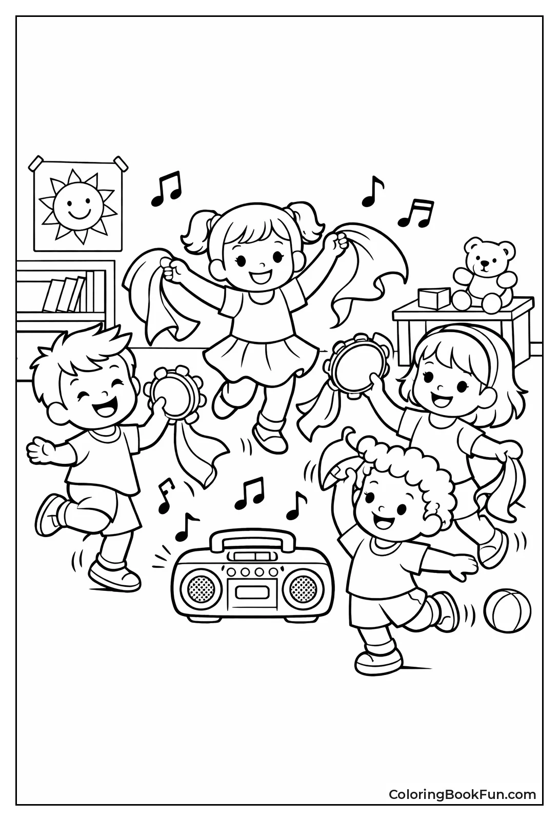 Kids Dance with Scarves Tambourines