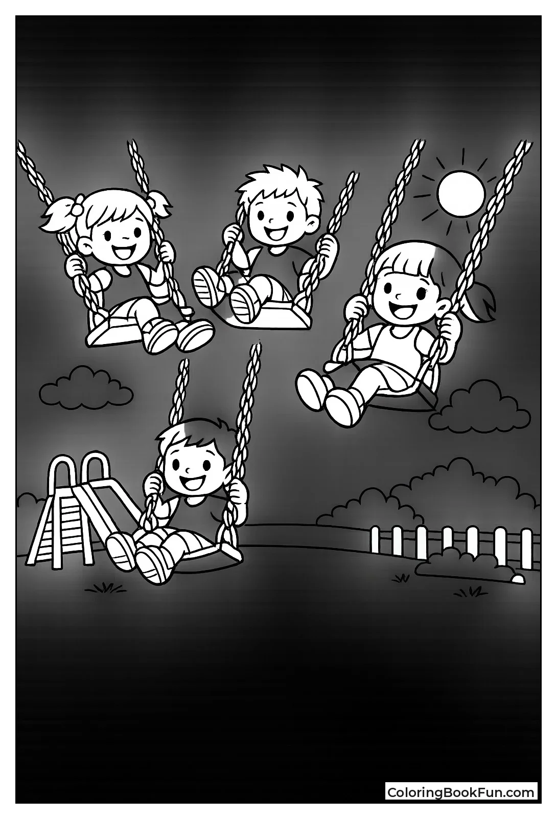 Kids Swing High on Playground