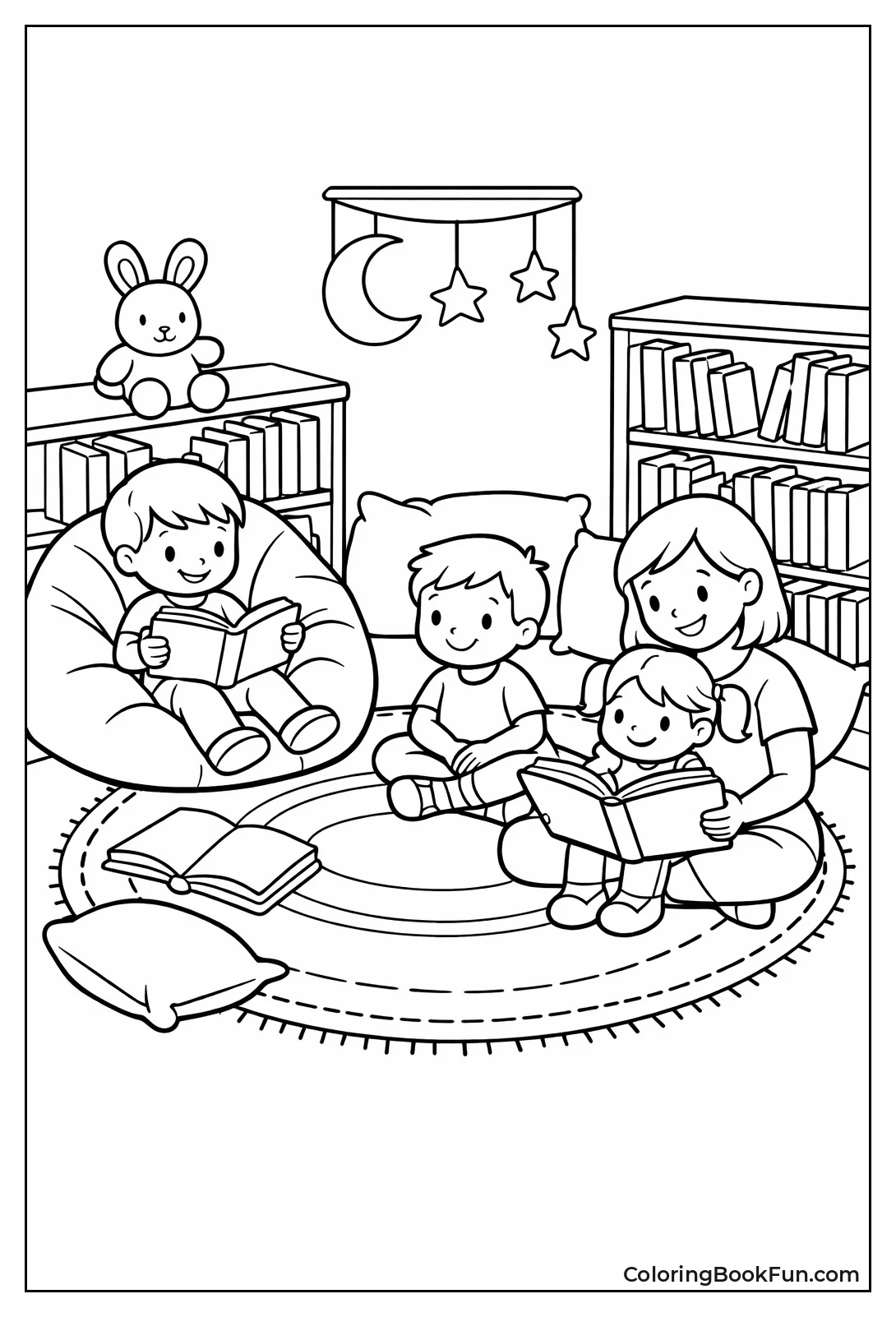 Cozy Book Nook with Pillows