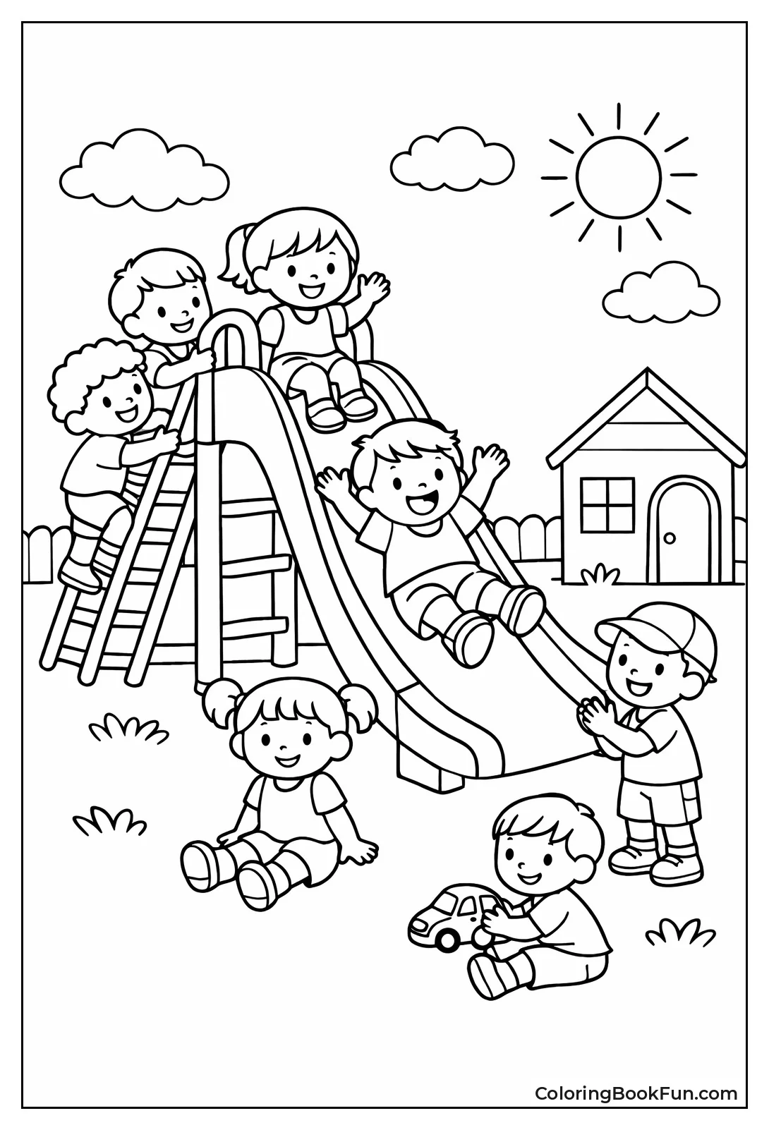 Kids Climb Colorful Playground Slide