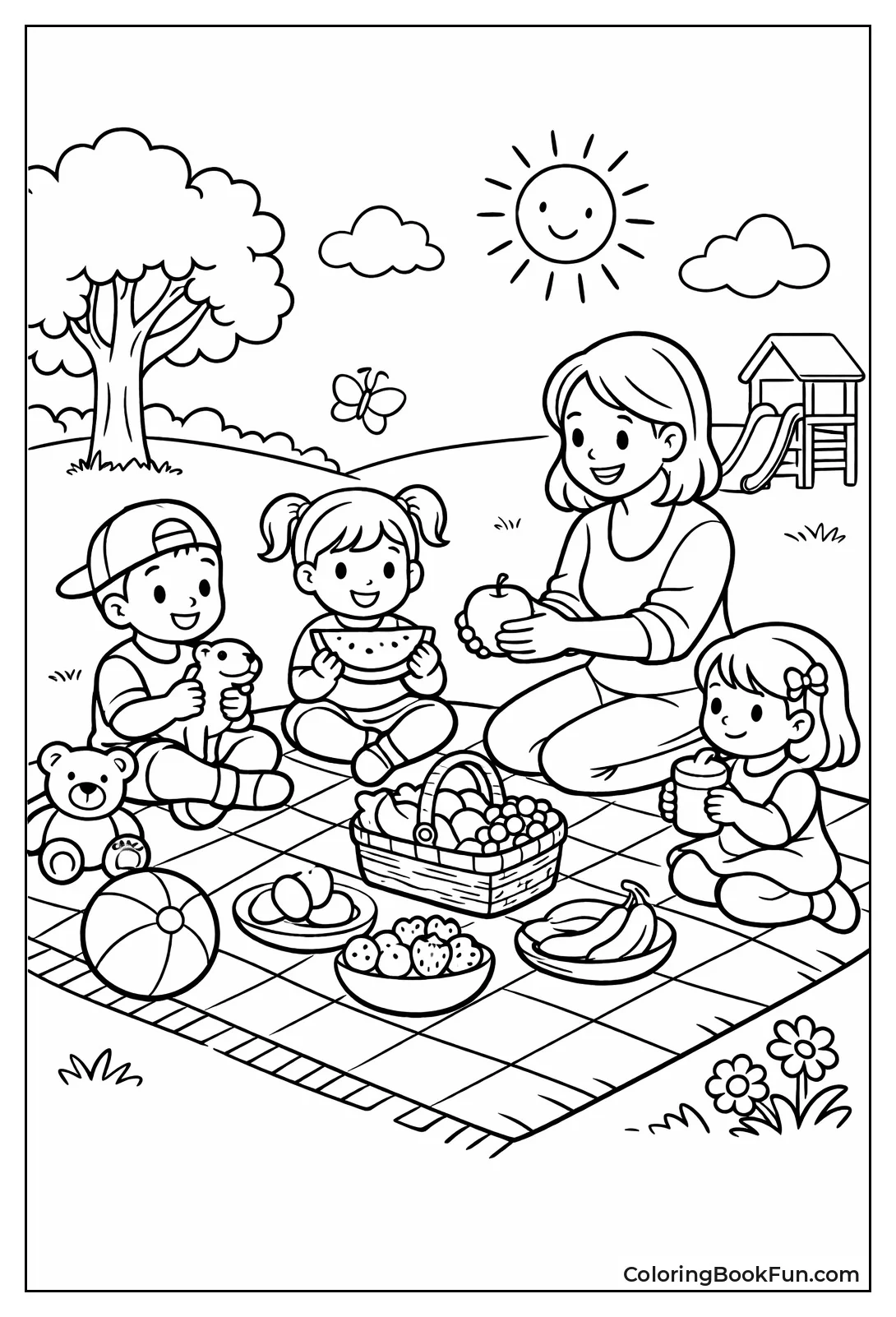 Kids Picnic on Spring Blanket