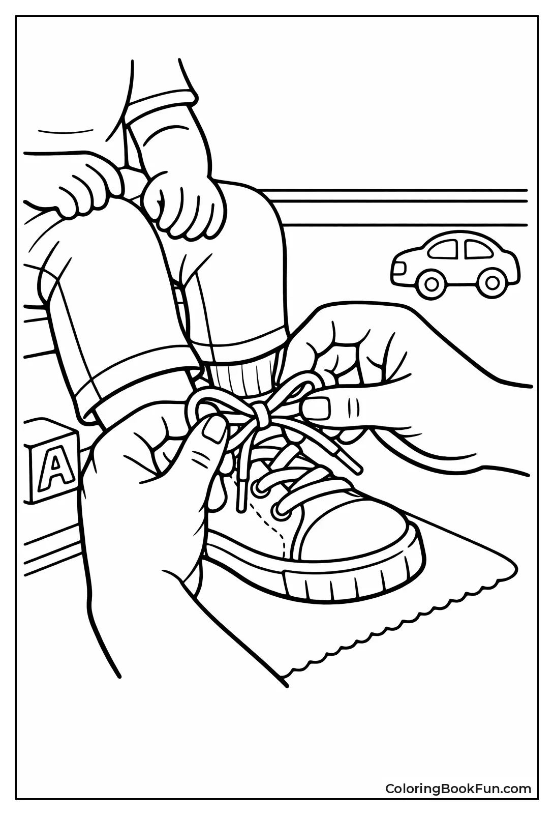 Teacher Helps Tie Child Shoelaces