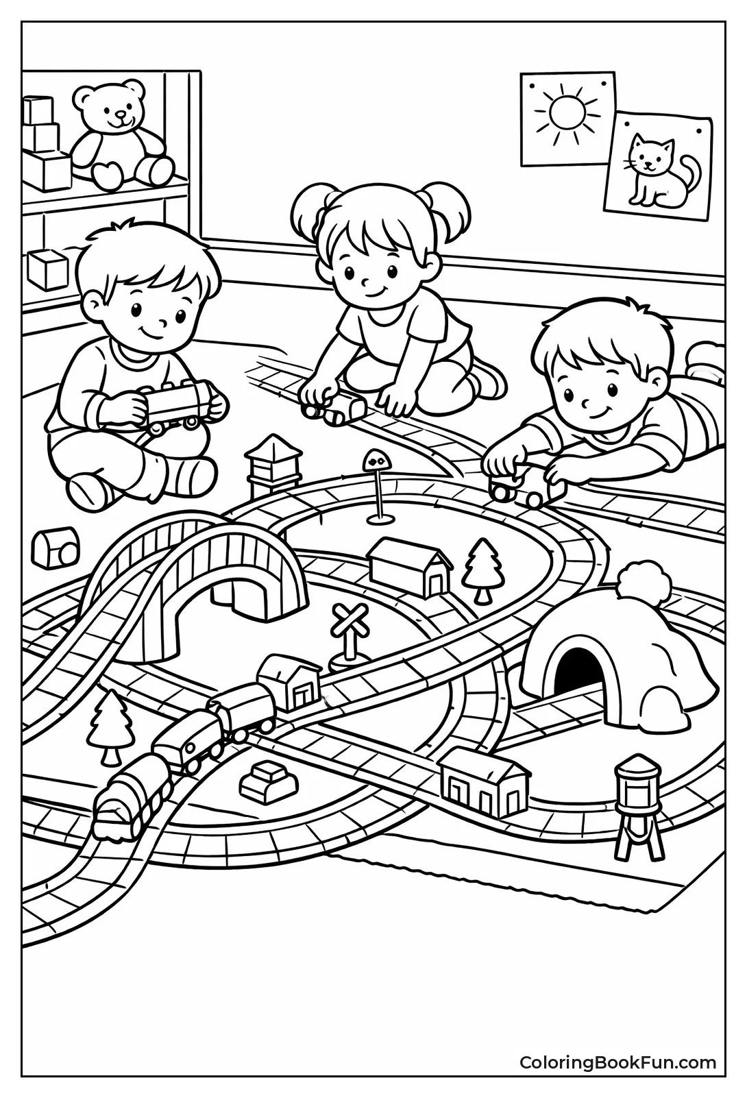 Winding Train Track on Floor