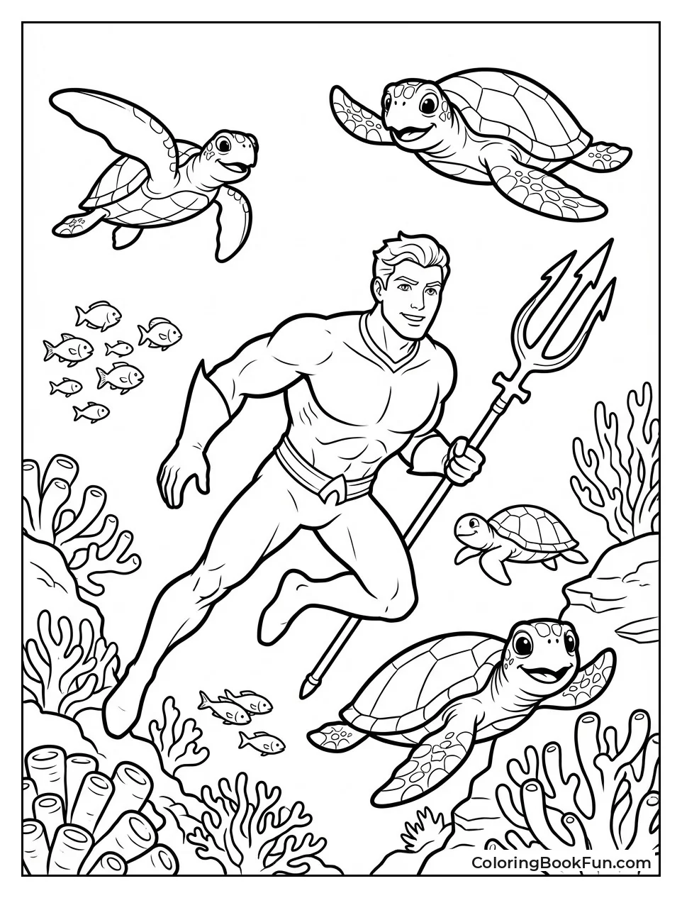 Aquaman Swimming with Sea Friends