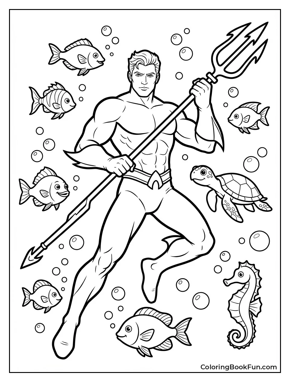 Aquaman Holding Trident with Sea Creatures