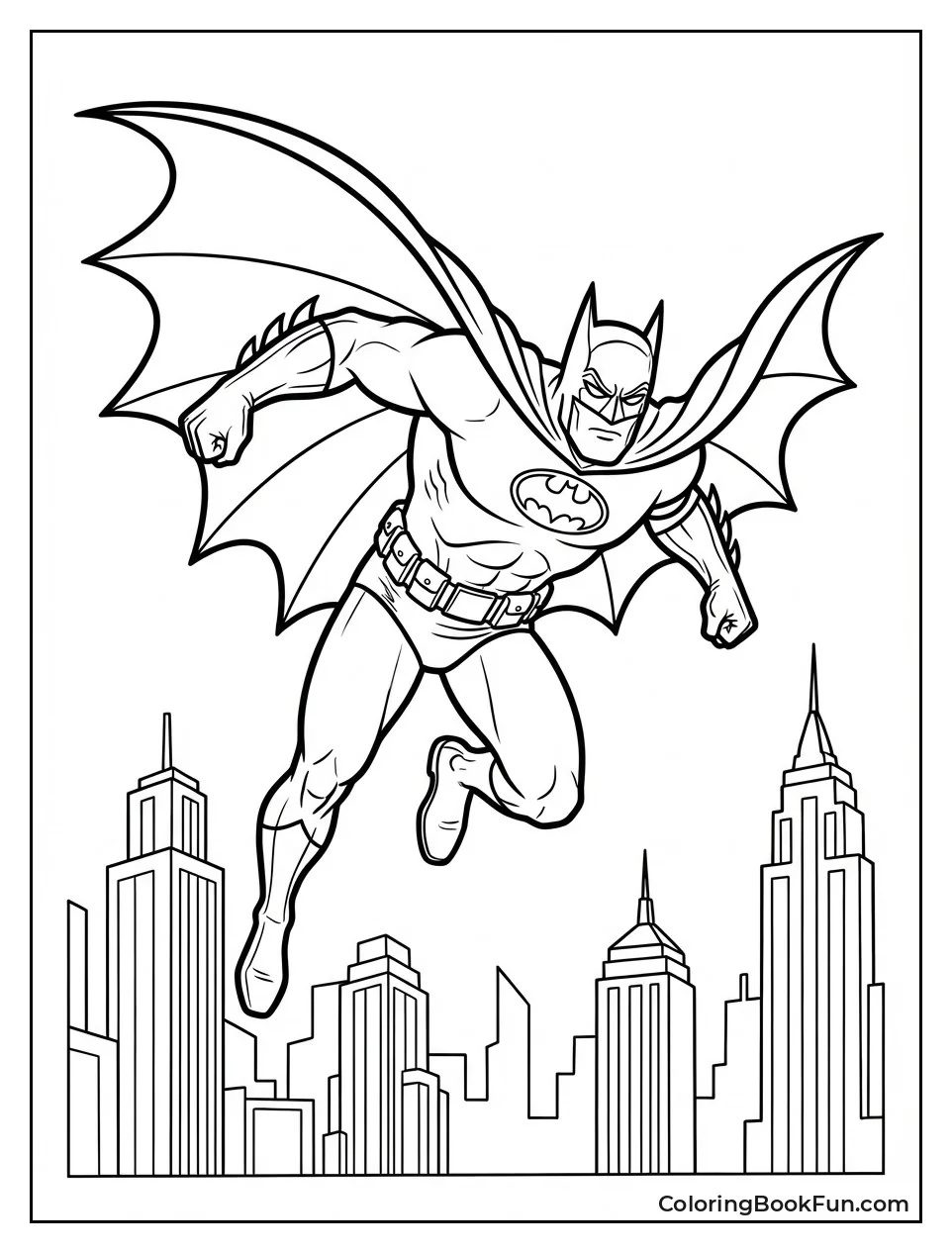 Batman Gliding over City Skyline