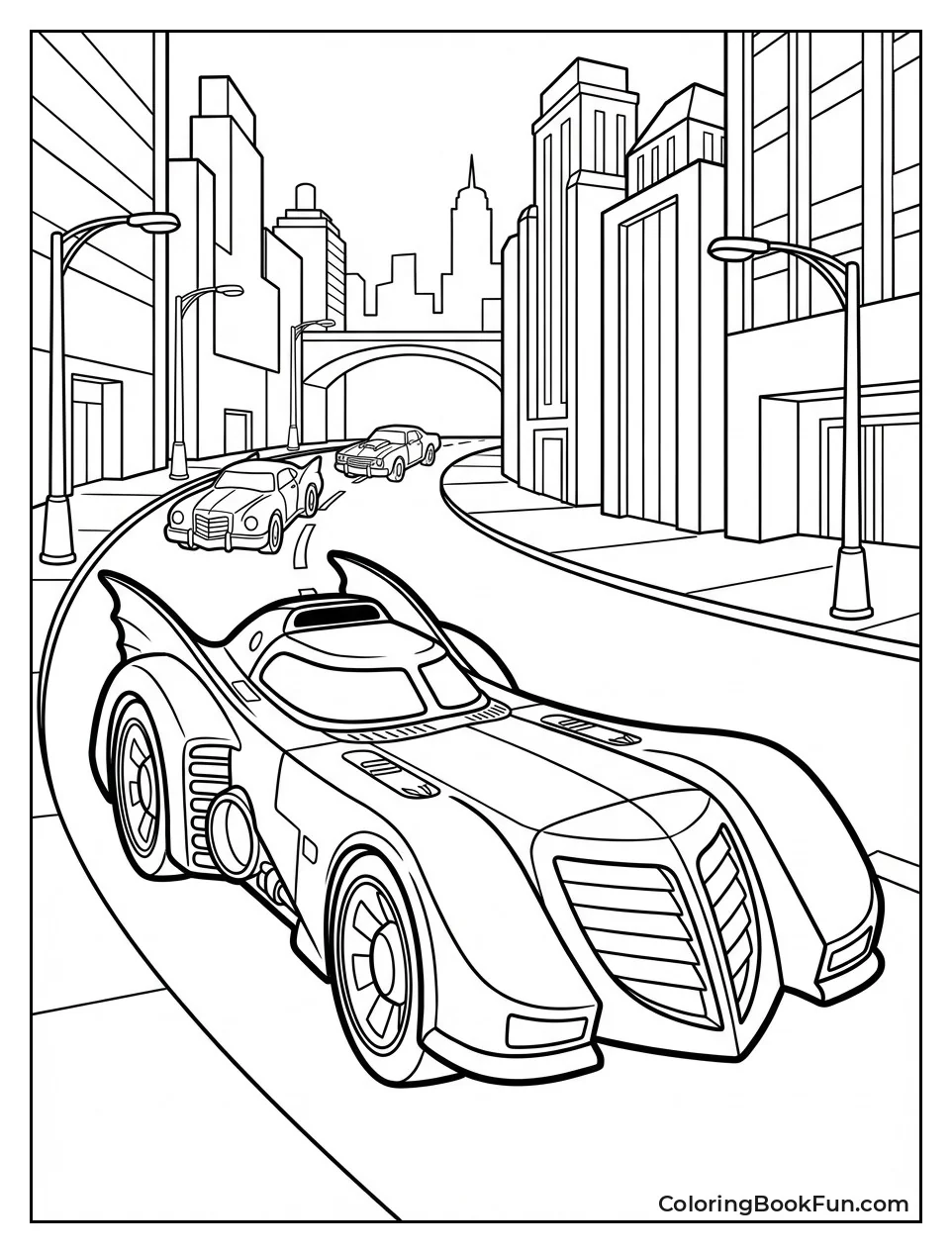 Batmobile Chasing Villains in Gotham