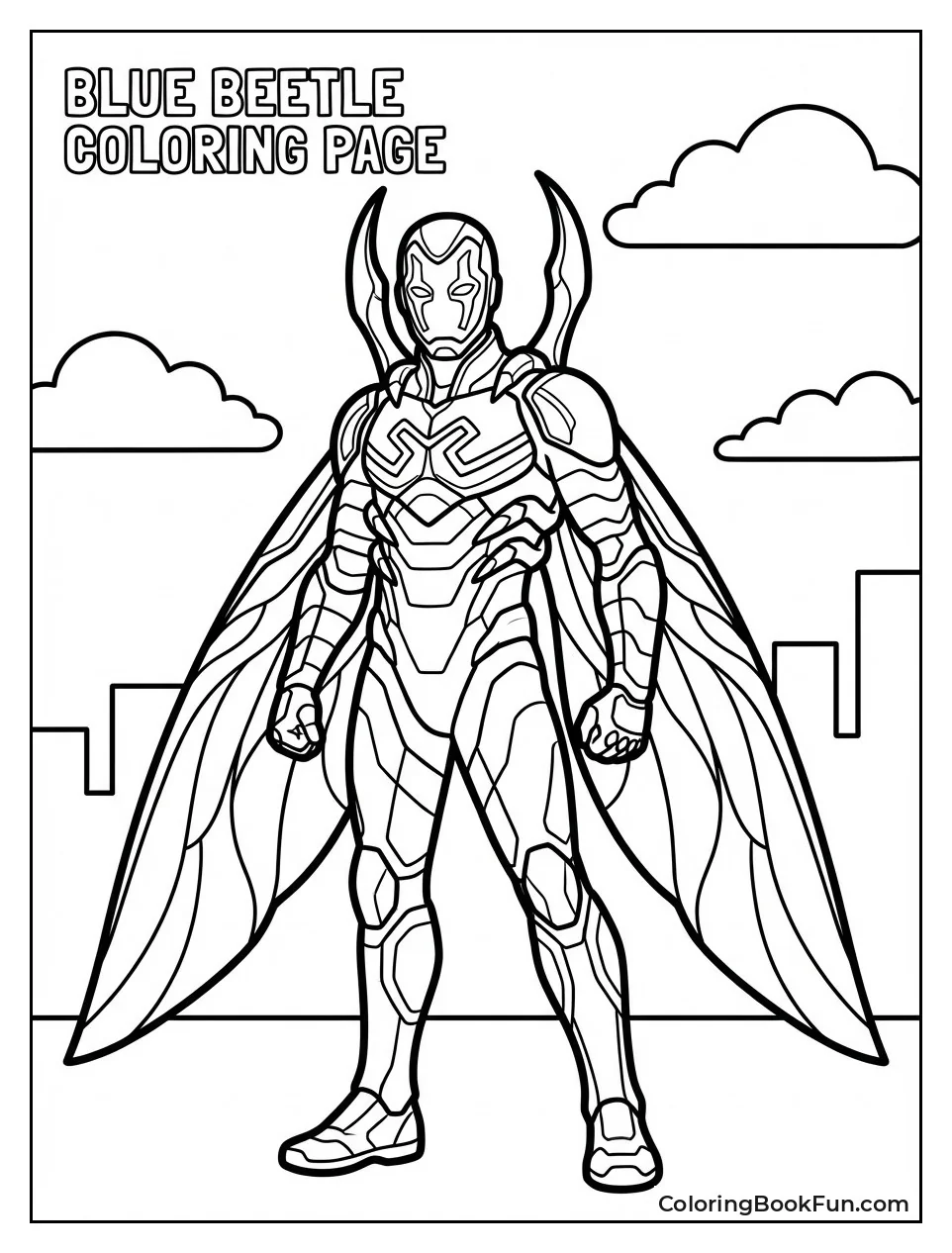 Blue Beetle Flying with Wings