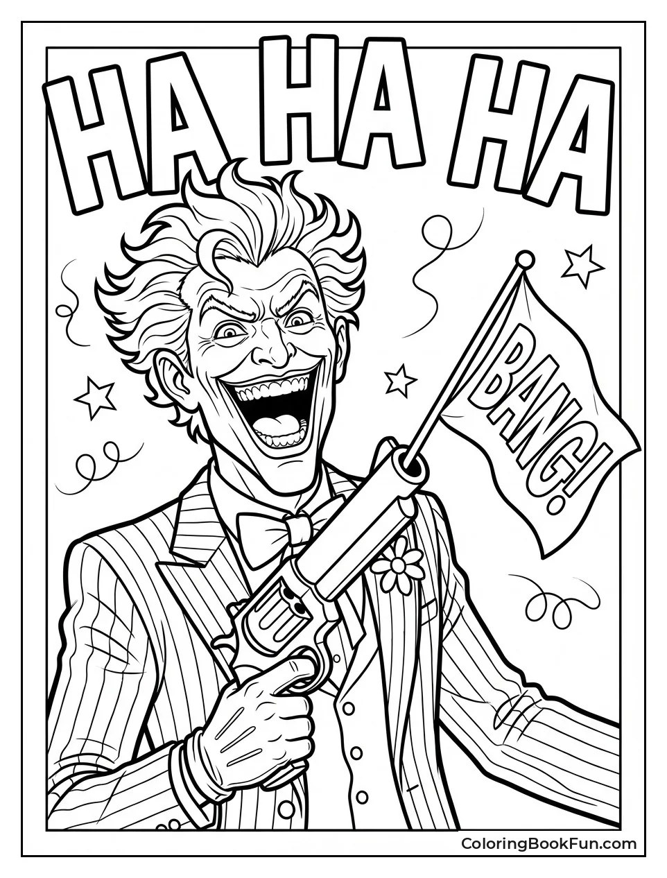 Joker Grinning with Bang Pistol