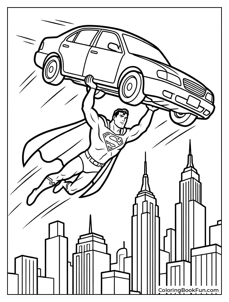 Superman Flying over Metropolis Lifting Car