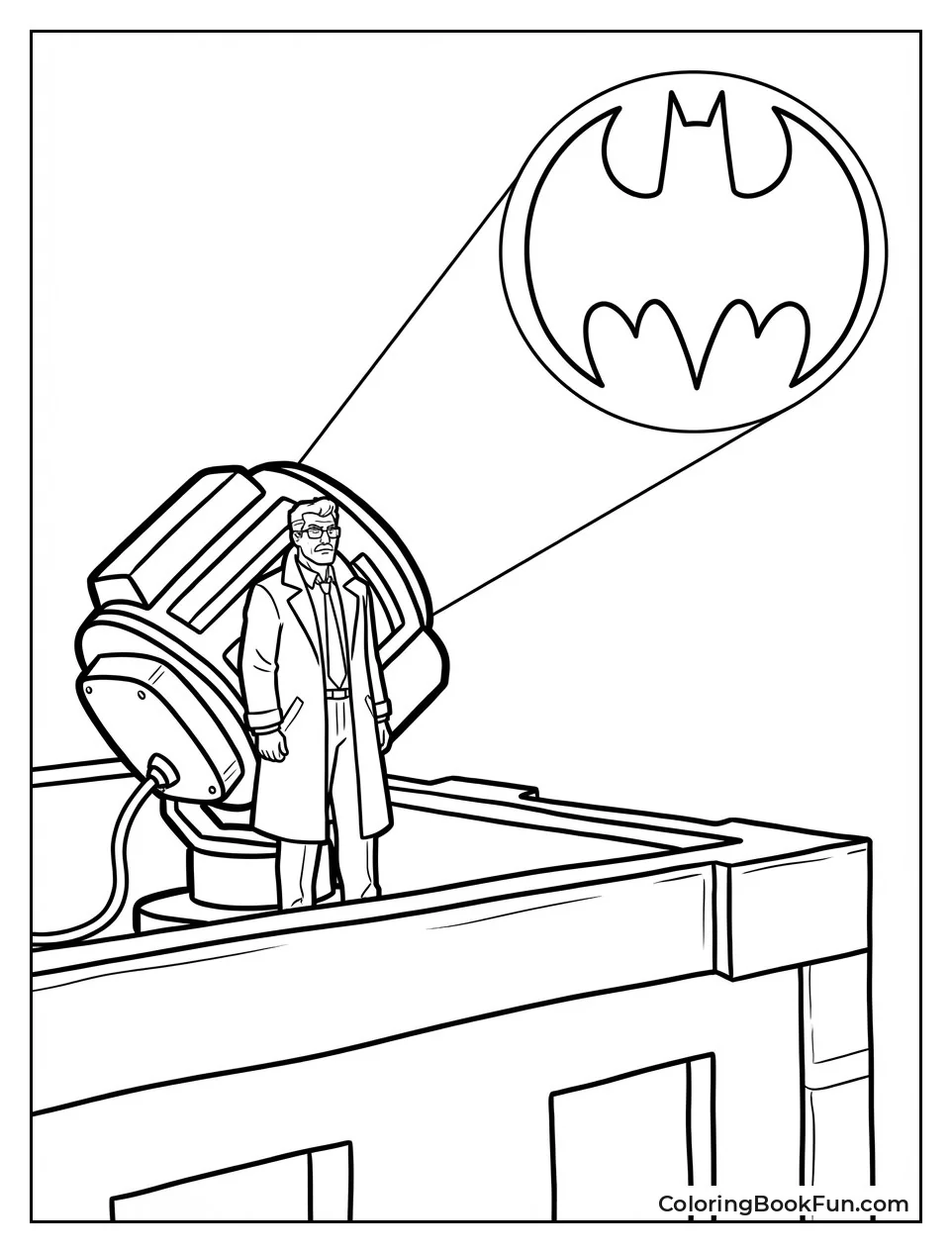 Gordon Lighting Bat-Signal on Rooftop