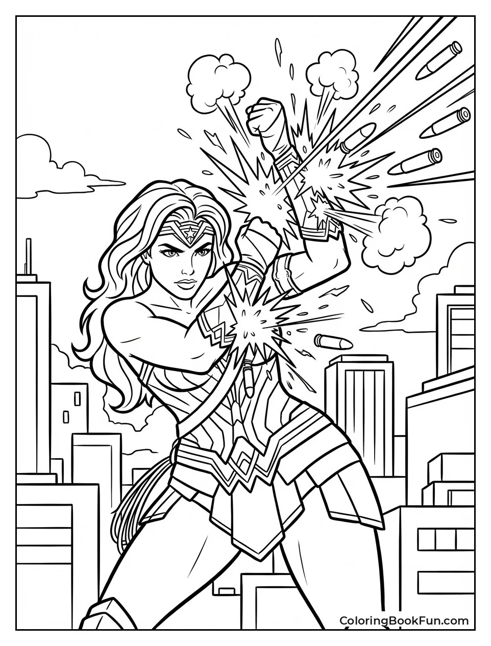 Wonder Woman Blocking Bullets with Bracelets