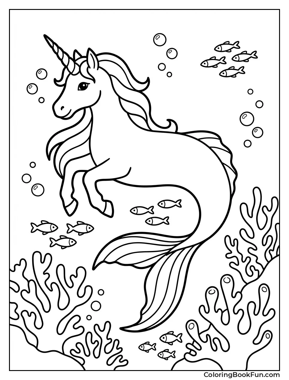 Sea Unicorn Swimming with Fish