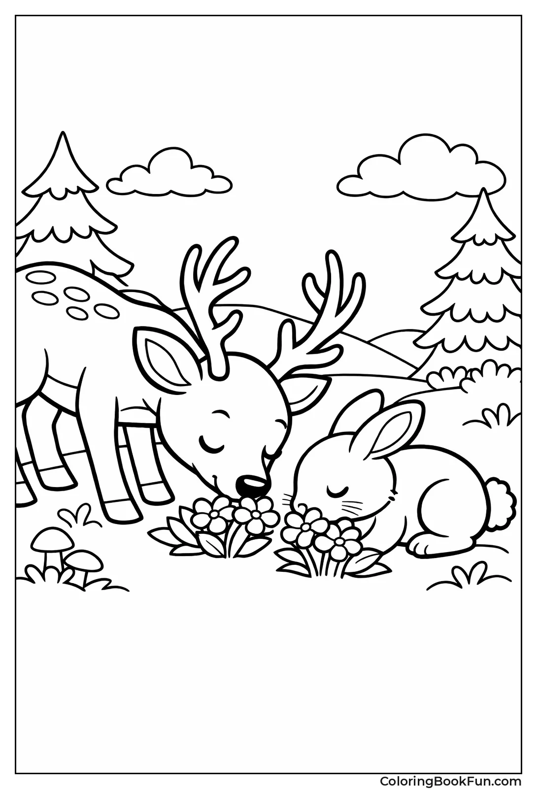 Deer and Bunny Smell Flowers