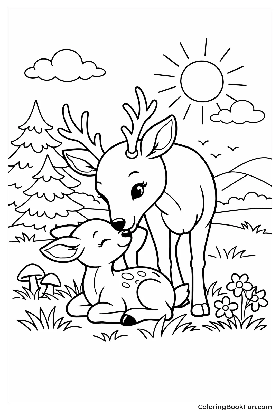 Doe Nuzzles Young Fawn