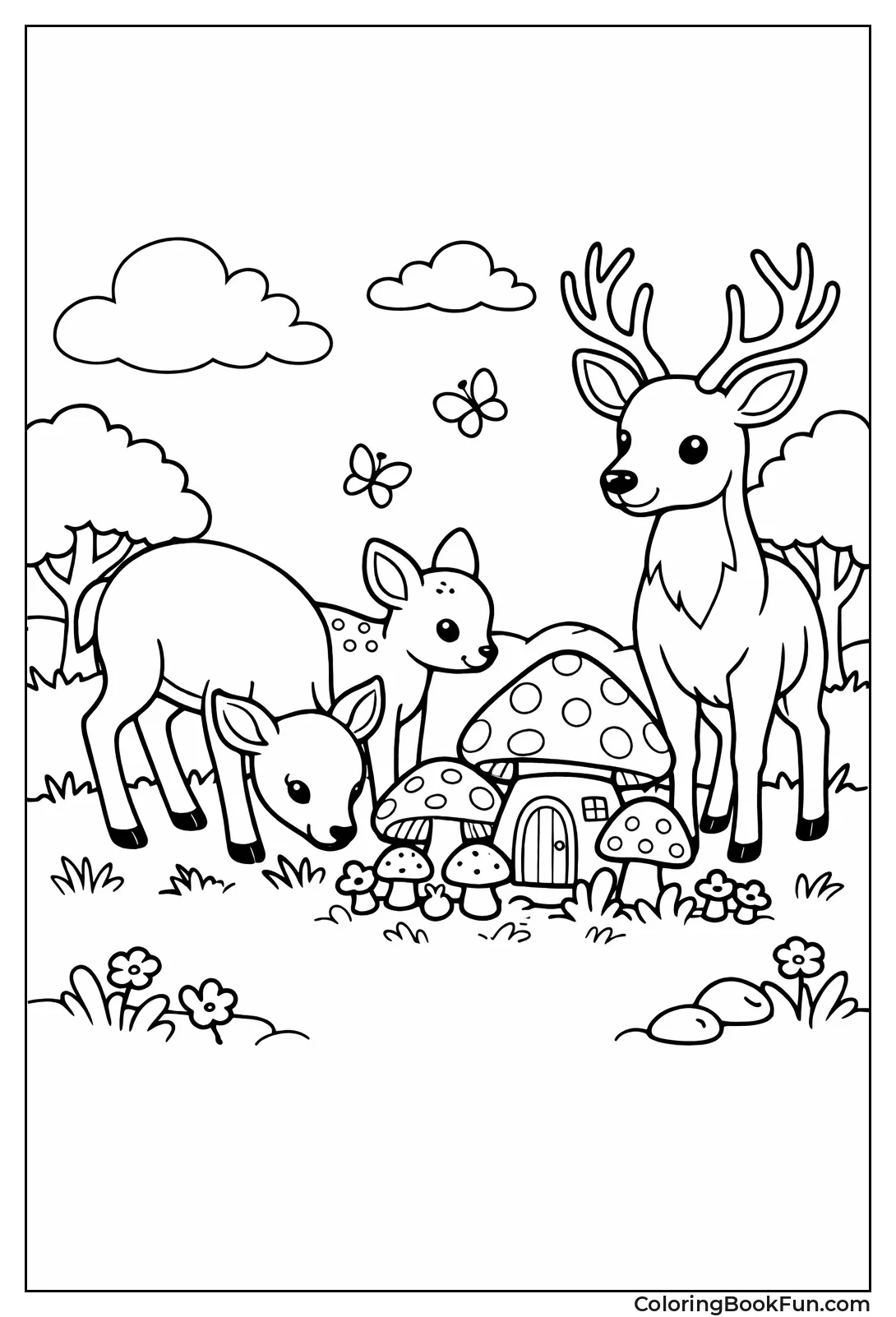 Deer Visits Mushroom Meadow