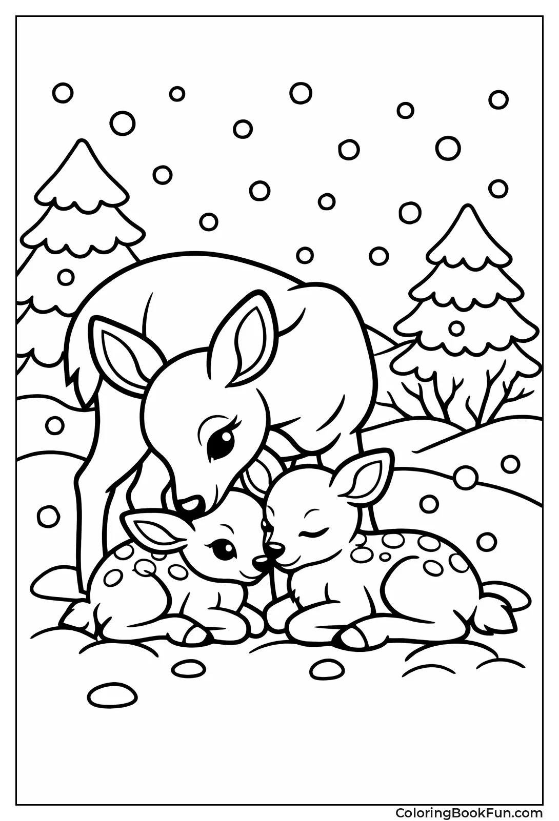 Doe Shields Fawns from Snow