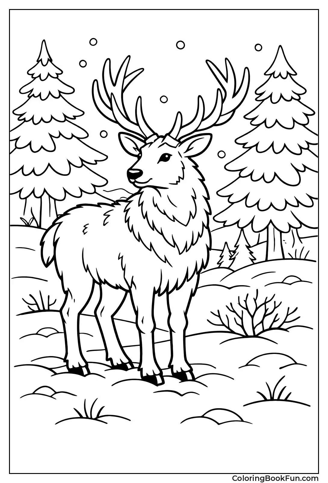 Buck in Snowy Pine Forest