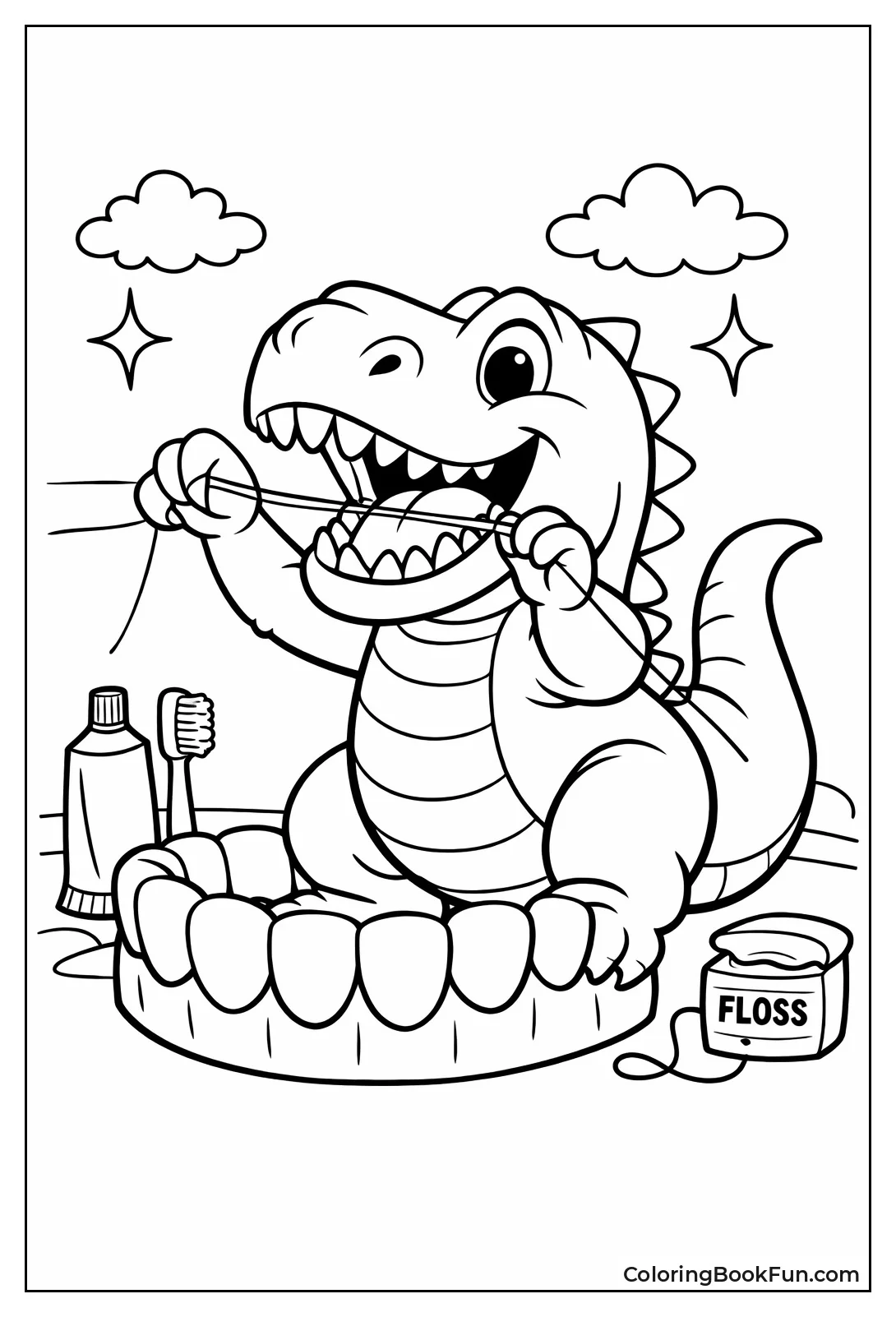 T-Rex Dinosaur Flosses Teeth