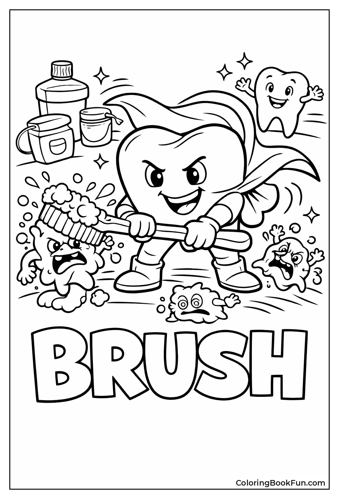 Superhero Tooth Fights Plaque