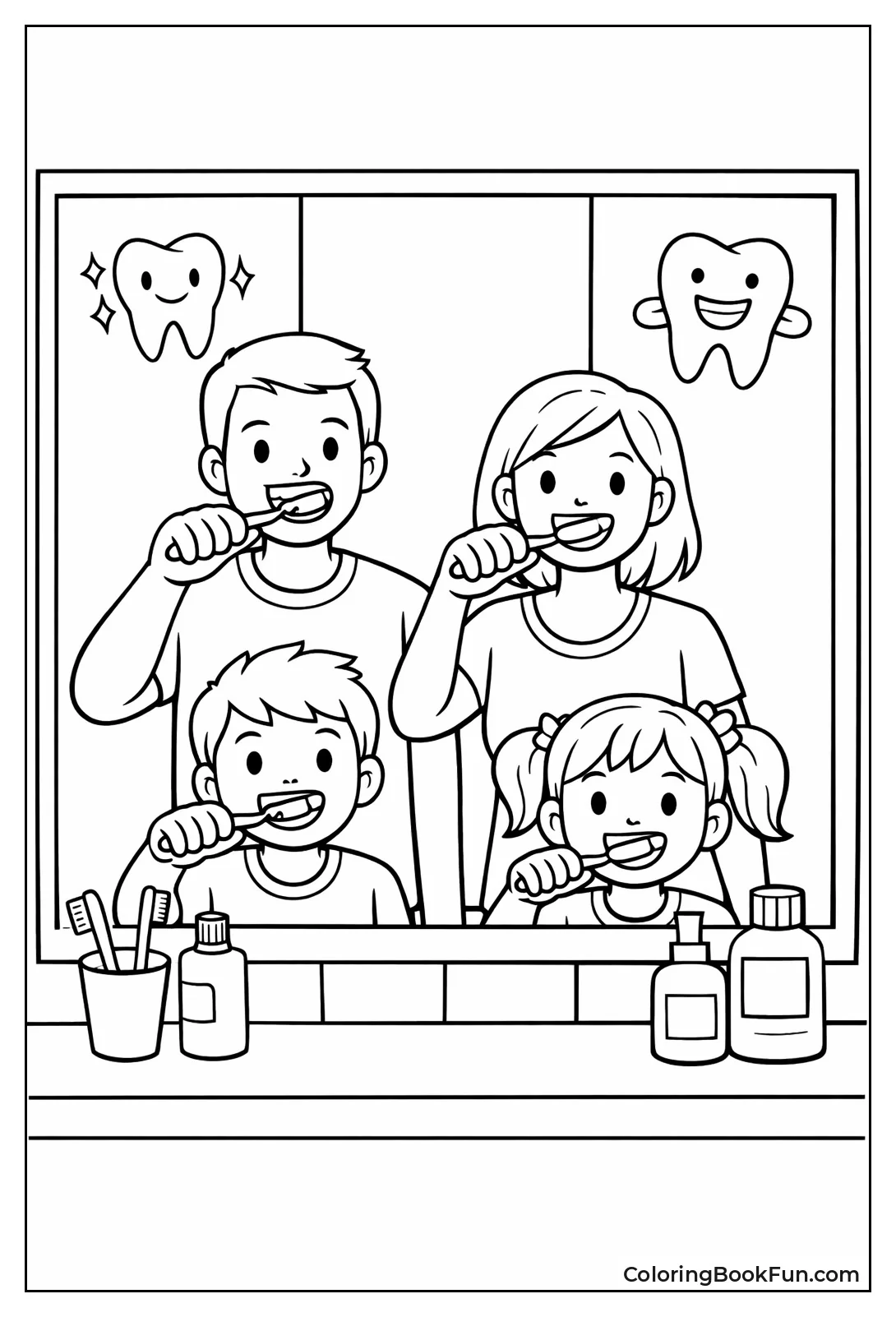 Family Brushing Teeth Together