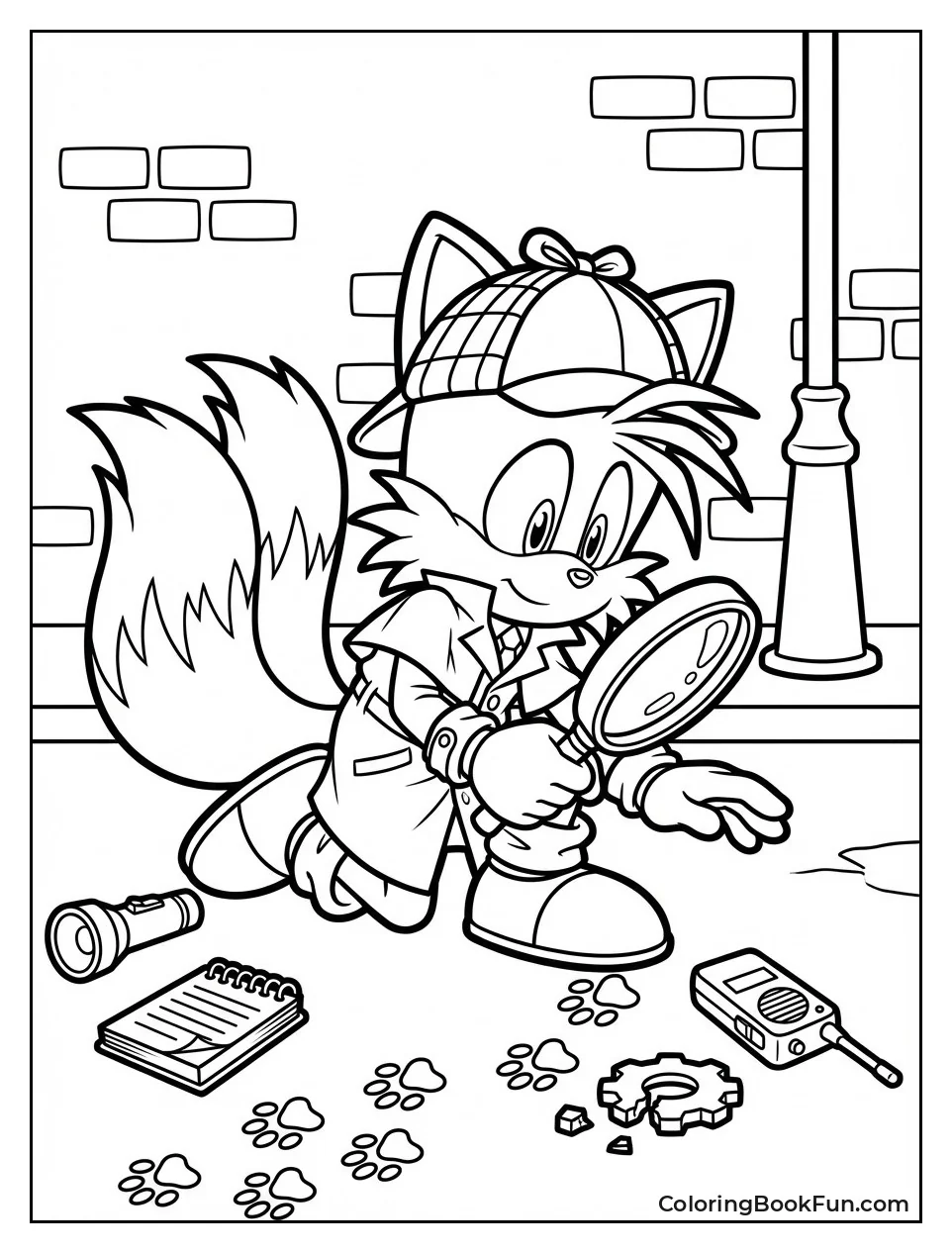 Tails Examines Clues with Magnifier