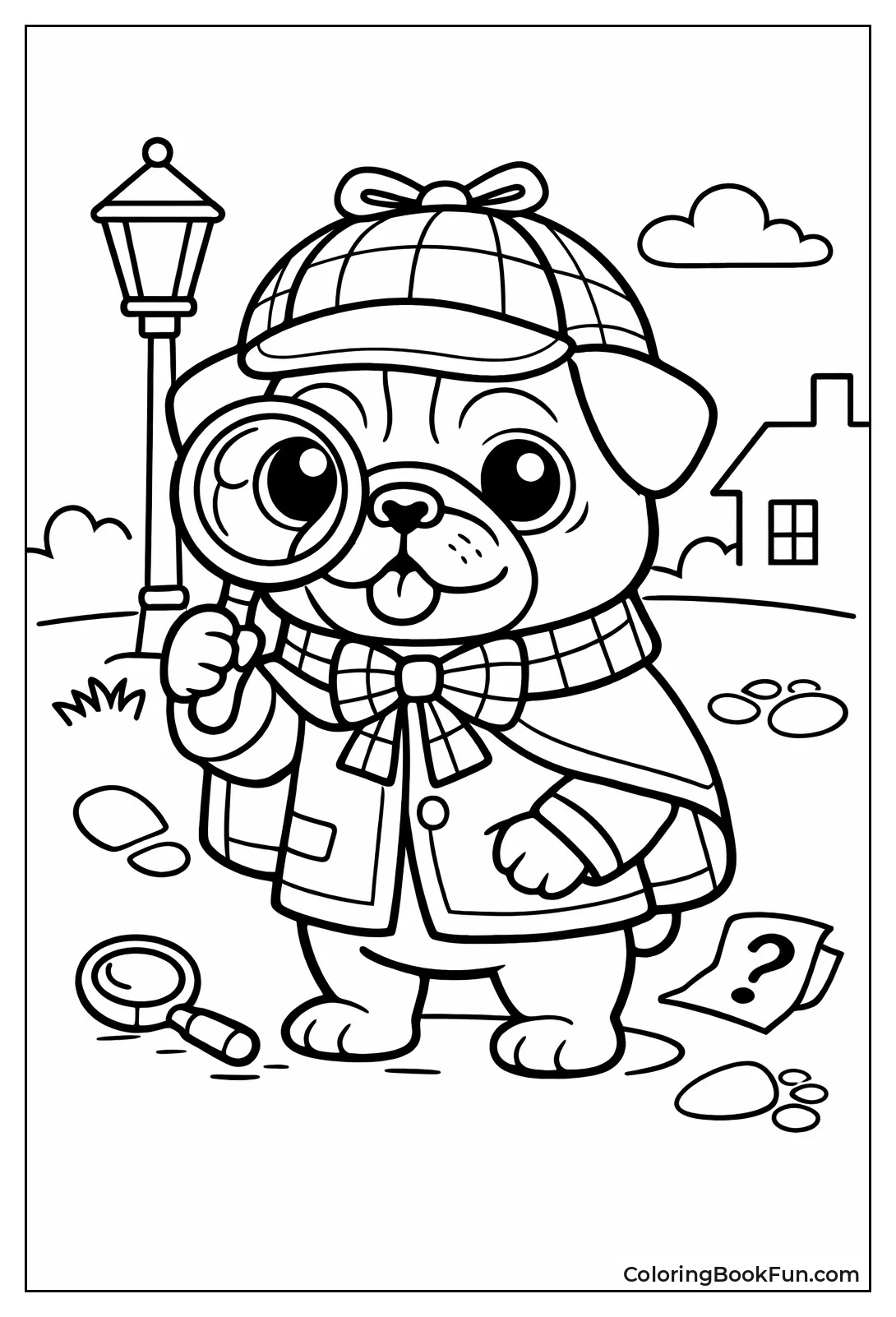 Detective Pug Holding Magnifier