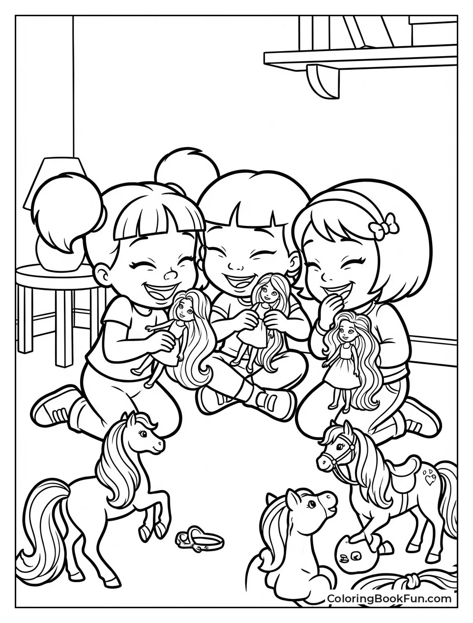 Girls Giggle with Pony Dolls