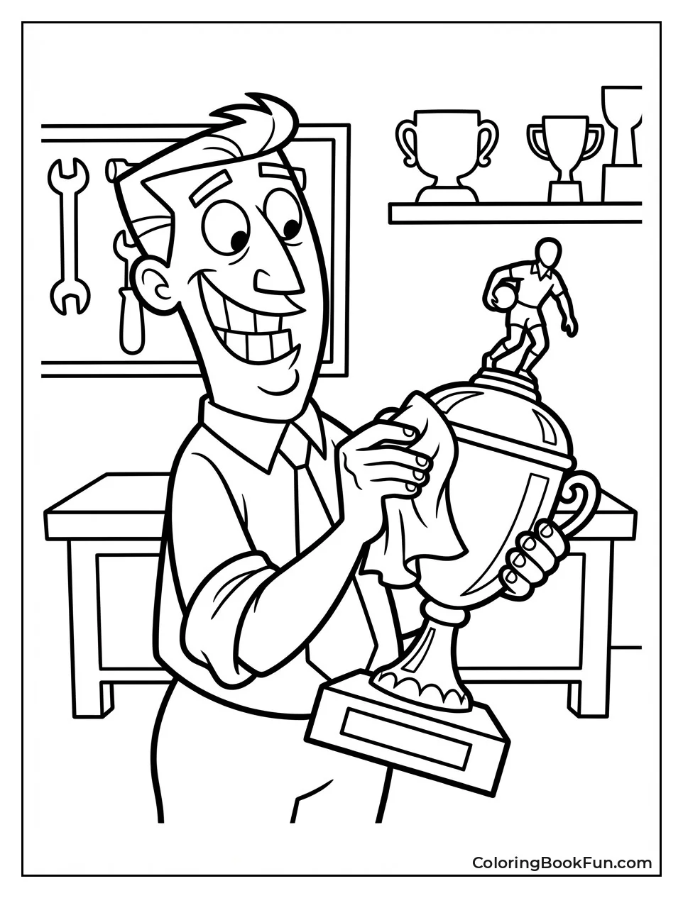 Dad Polishes Big Trophy