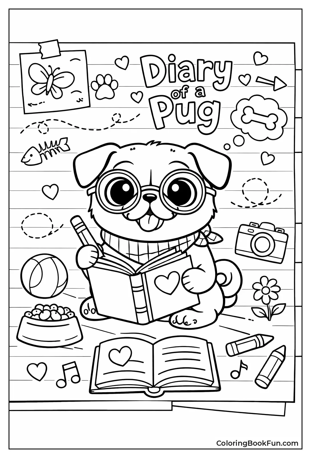 Diary Pug Writes in Journal