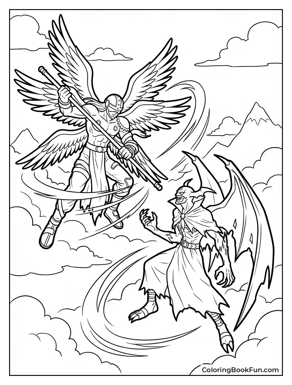 Angemon Battling Devimon Sky