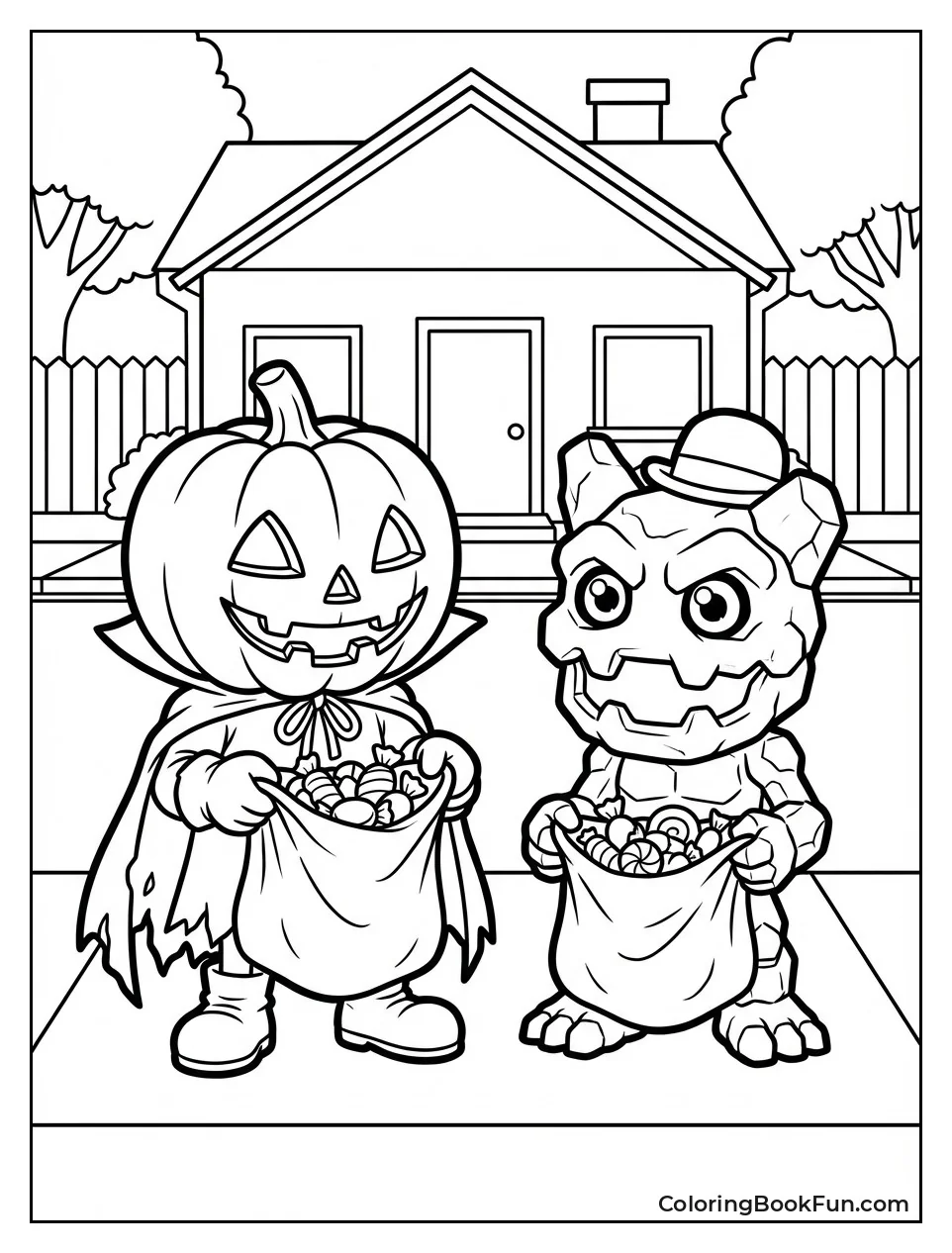 Pumpkinmon Holding Candy Bags