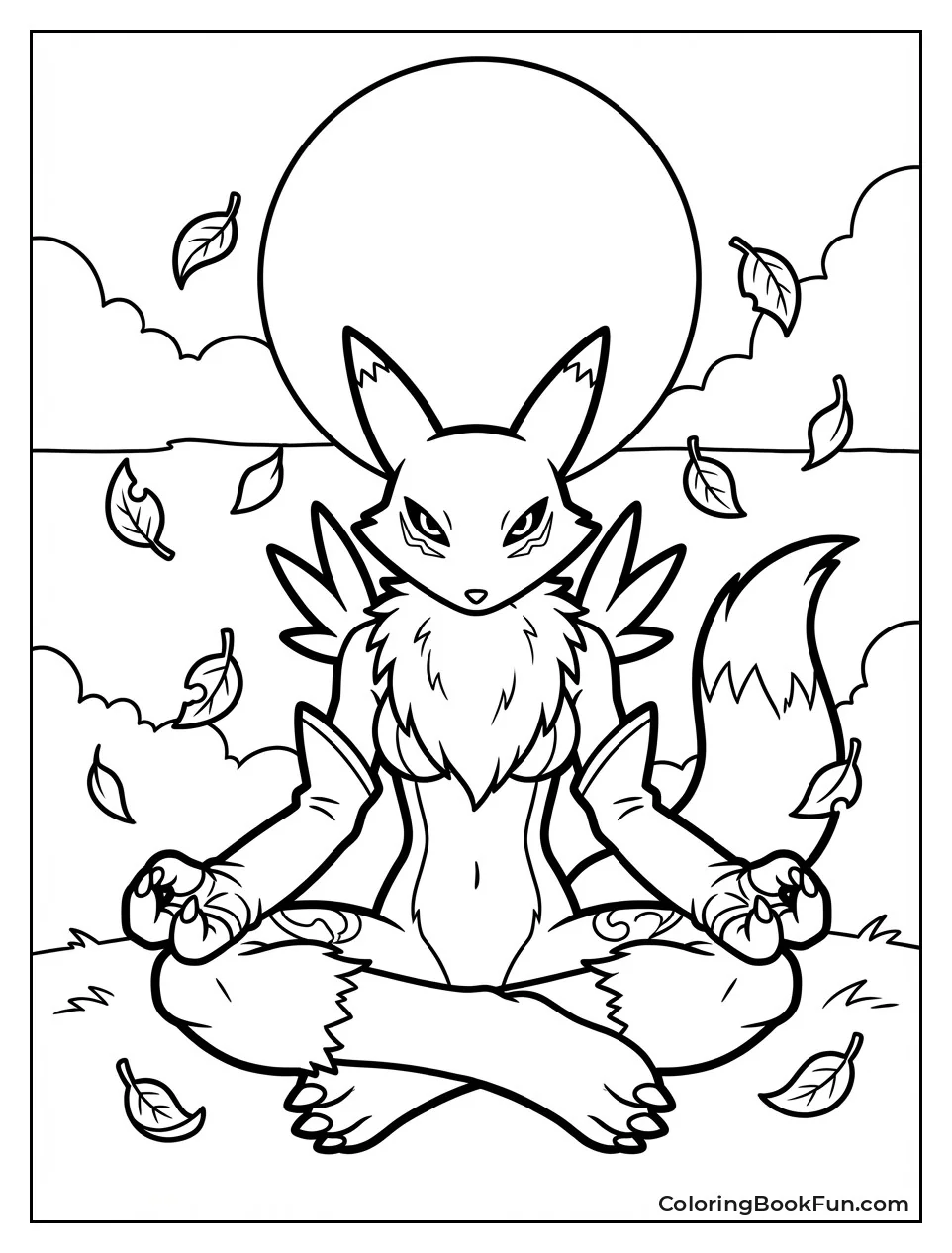 Renamon Meditating under Moon