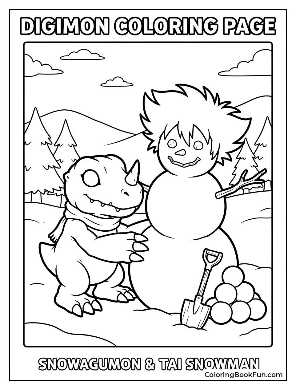 SnowAgumon Building Snowman