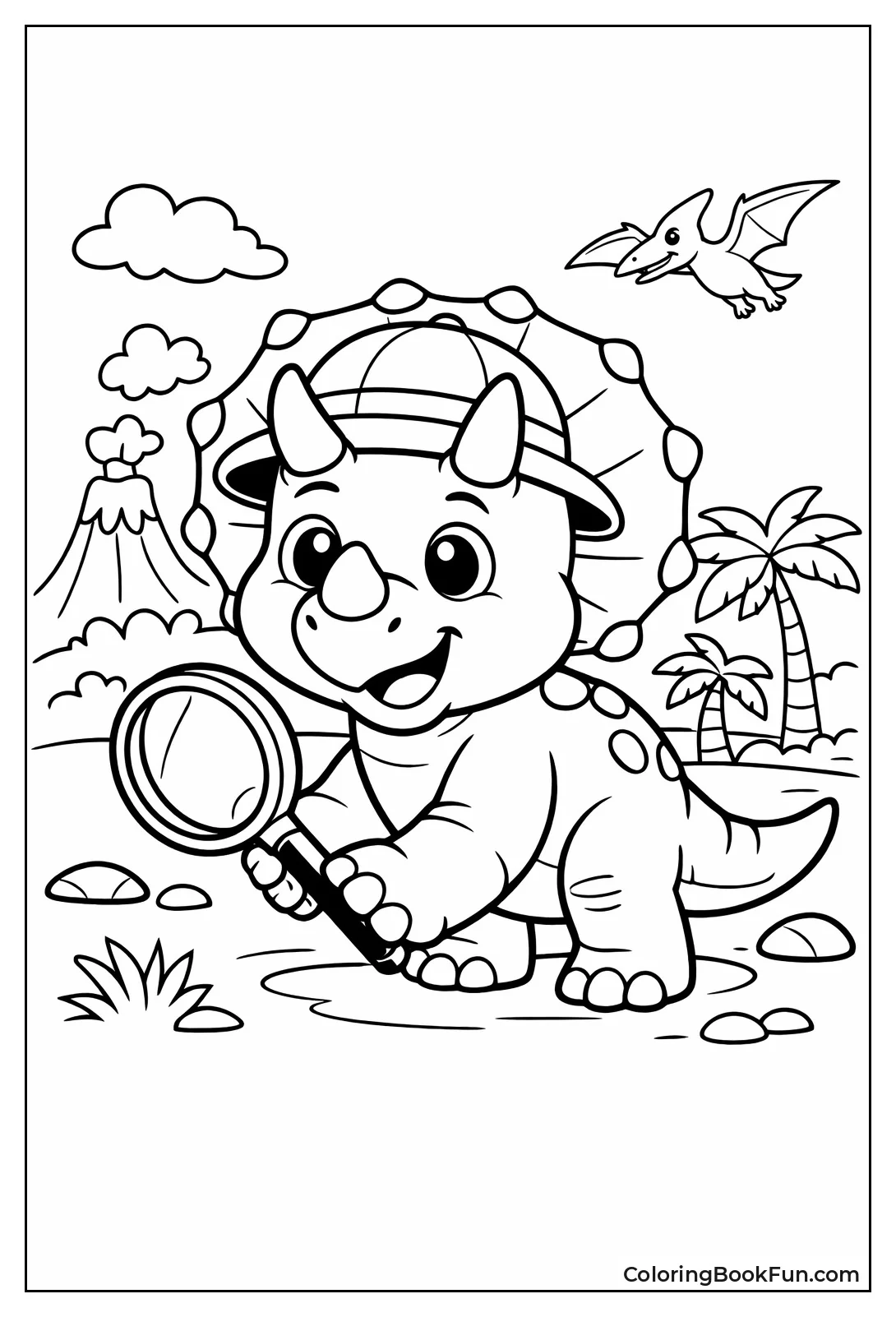 Explorer Triceratops Holds Magnifier