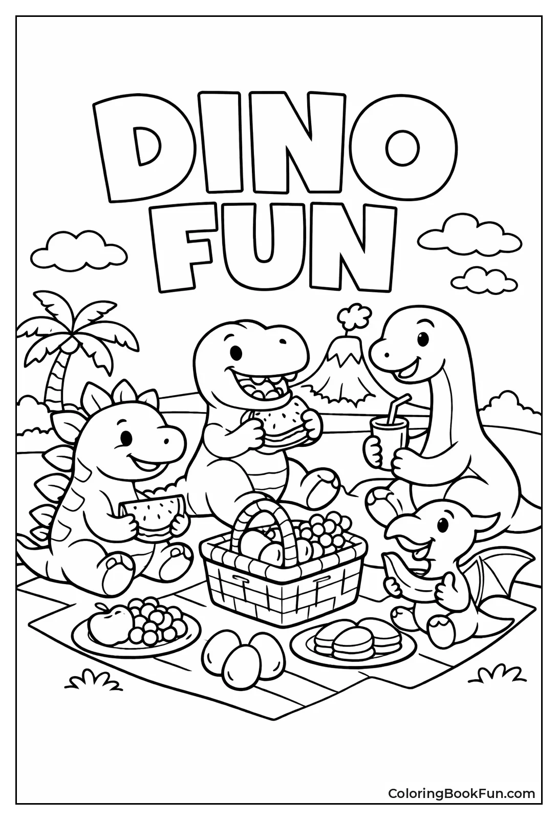 Dinosaurs Enjoy Cute Picnic
