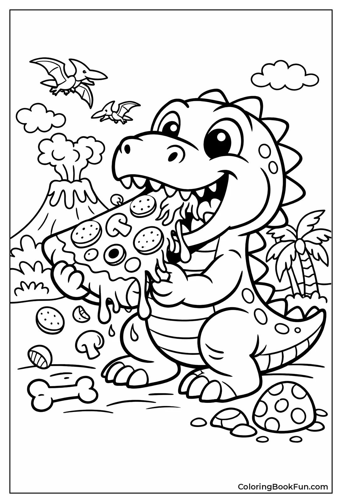 Dinosaur Chomps Huge Pizza Slice