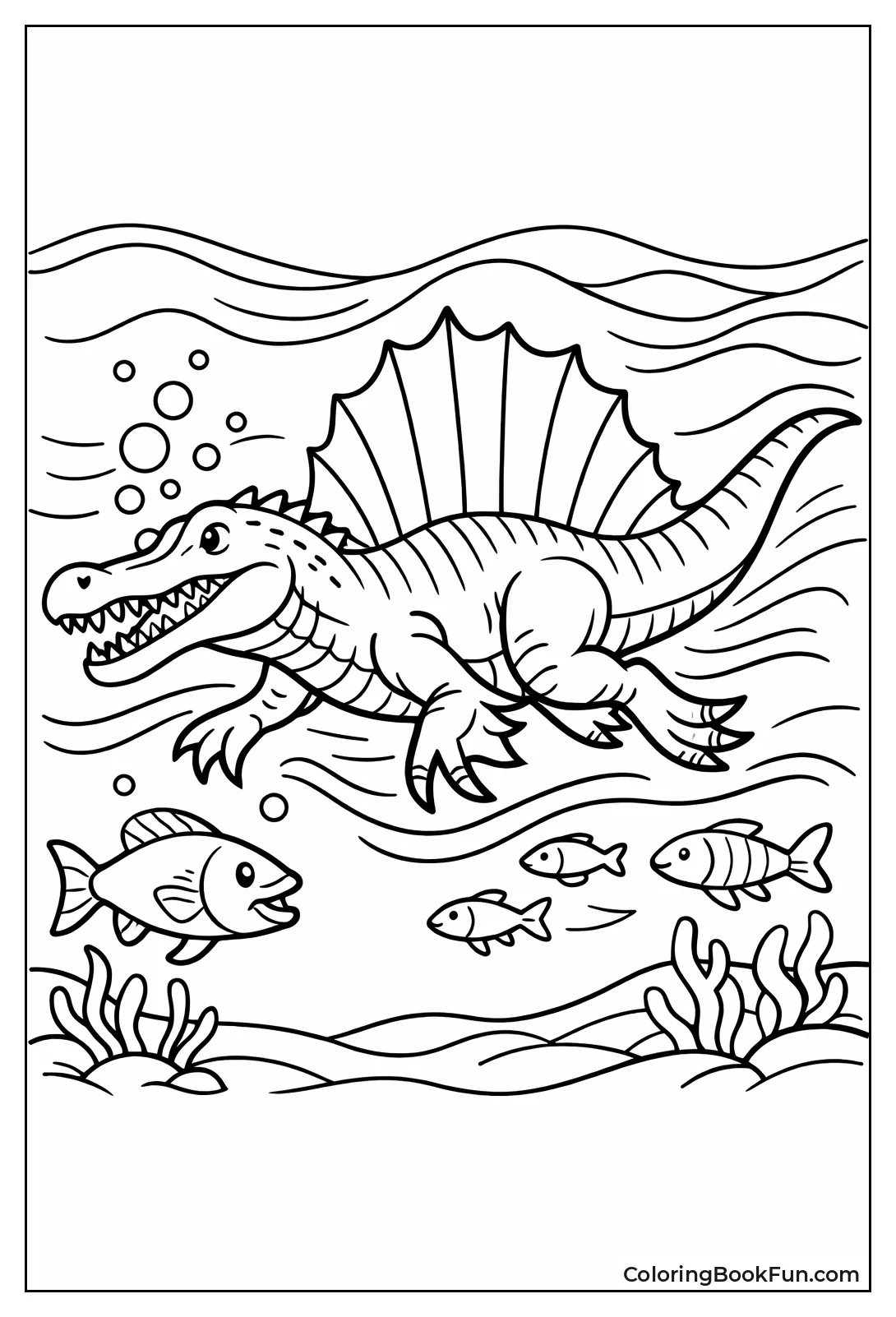 Spinosaurus Swims with Fish