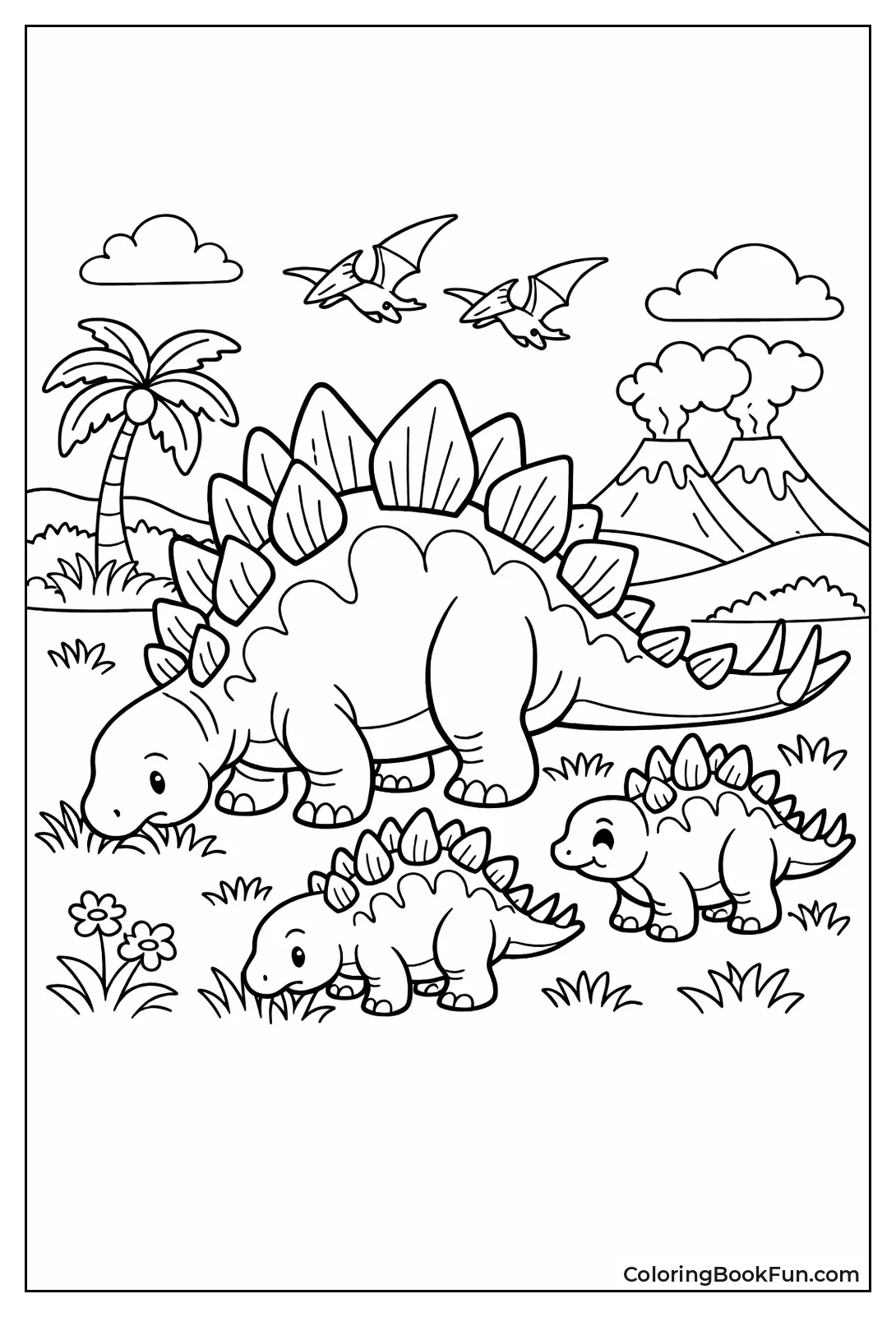 Stegosaurus Family Grazes Meadow