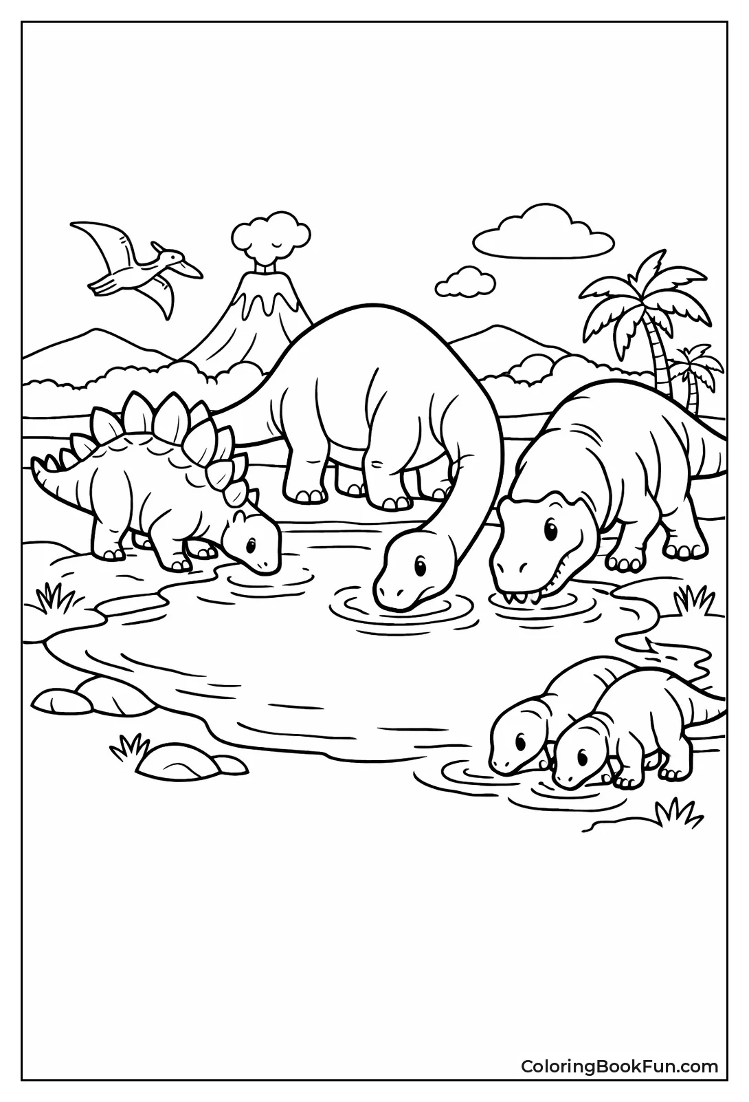 Dinosaurs Drink at Watering Hole