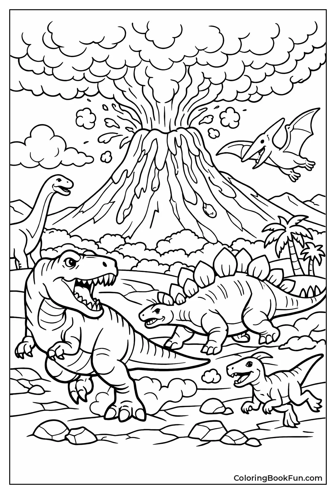 Dinosaurs Flee Erupting Volcano