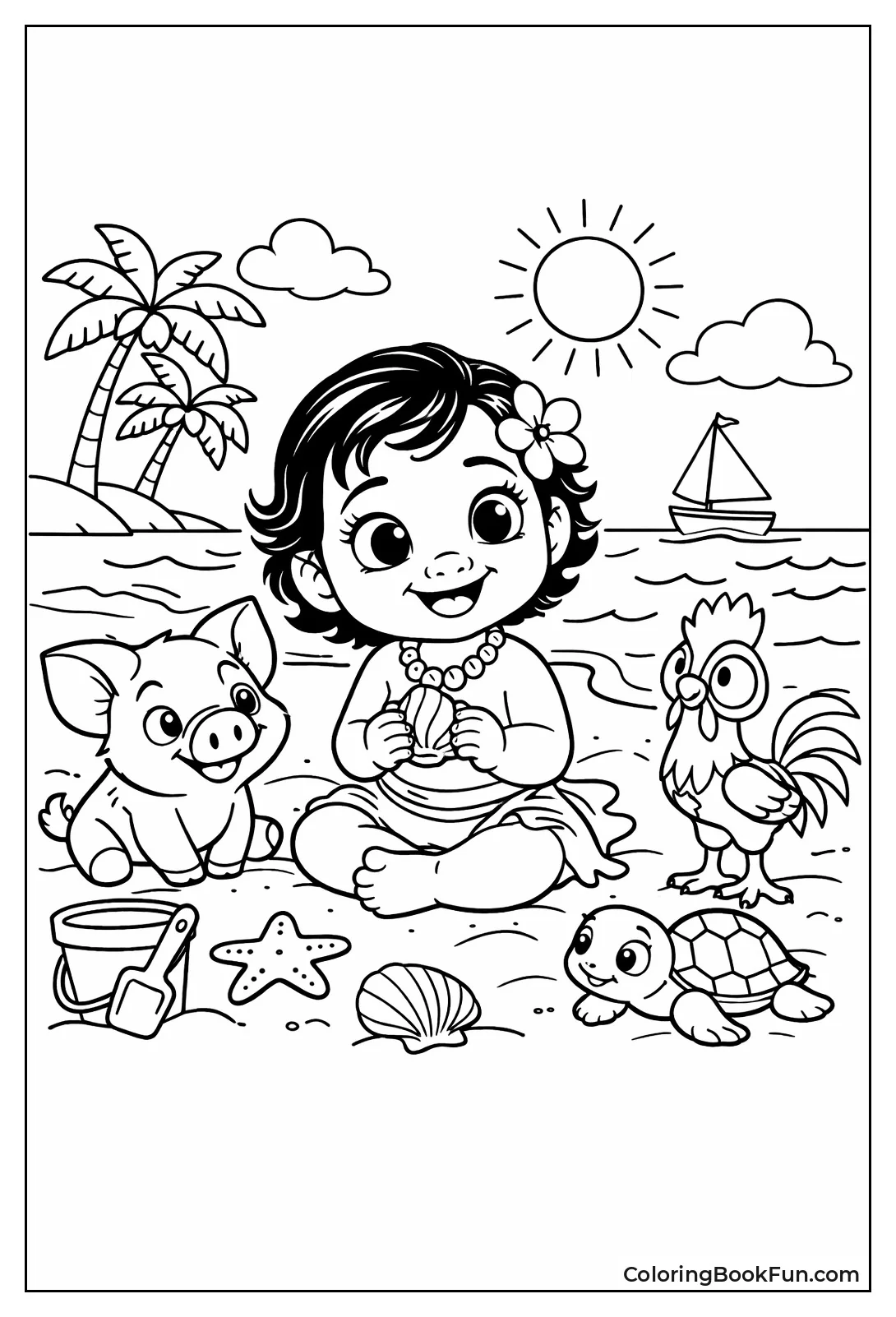 Baby Moana Plays on Beach