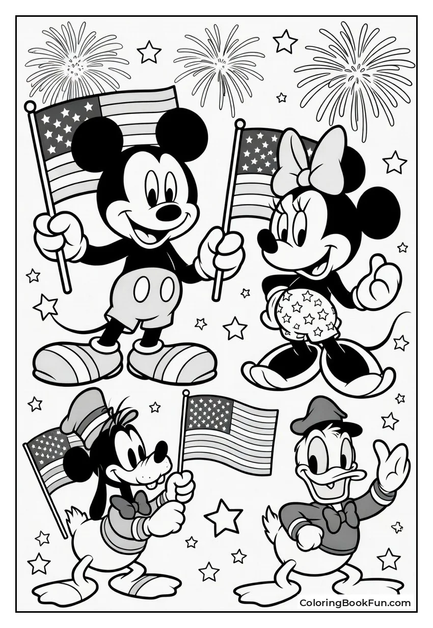 Mickey and Friends Wave Flags Fireworks