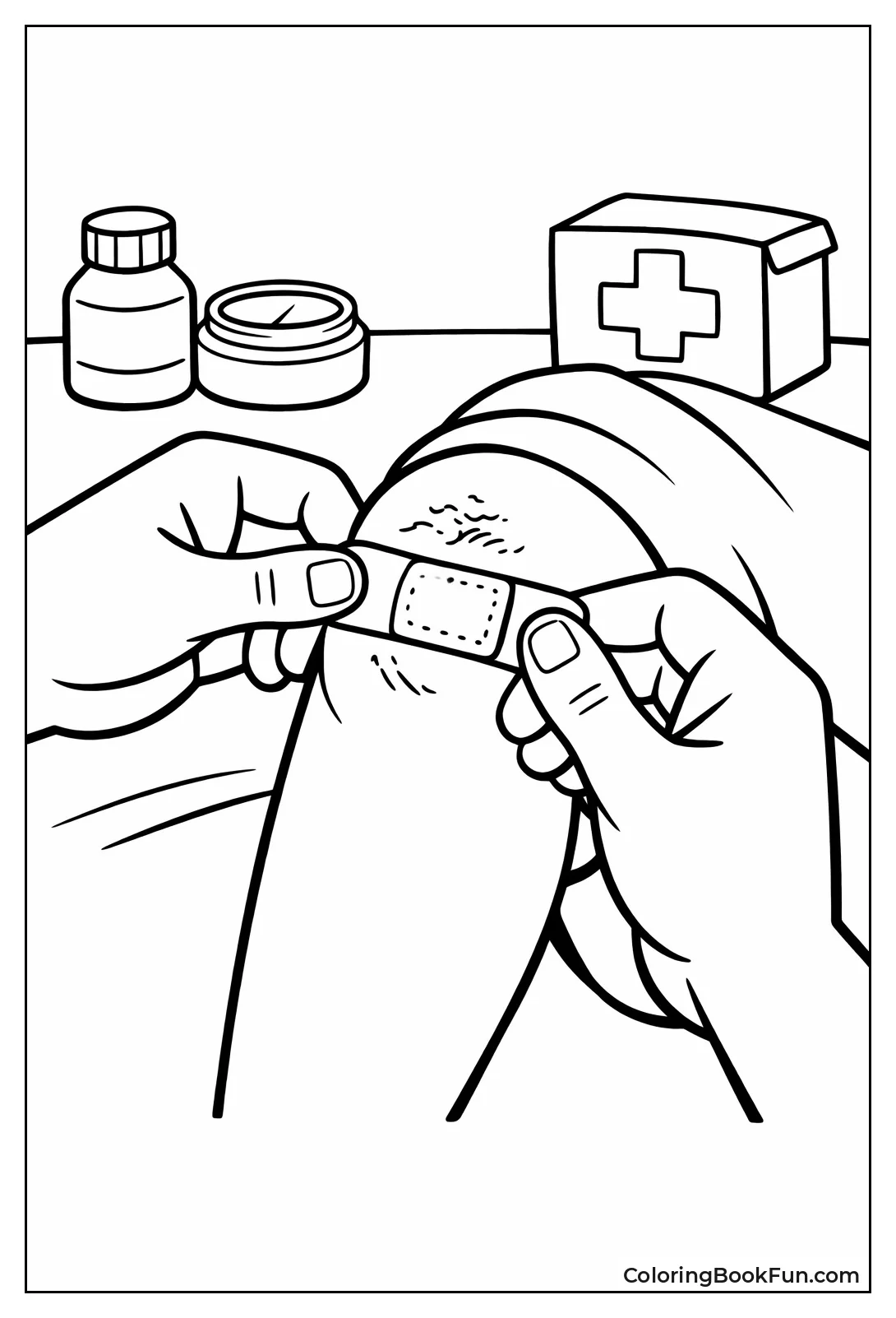 Hands Bandaging Scraped Knee