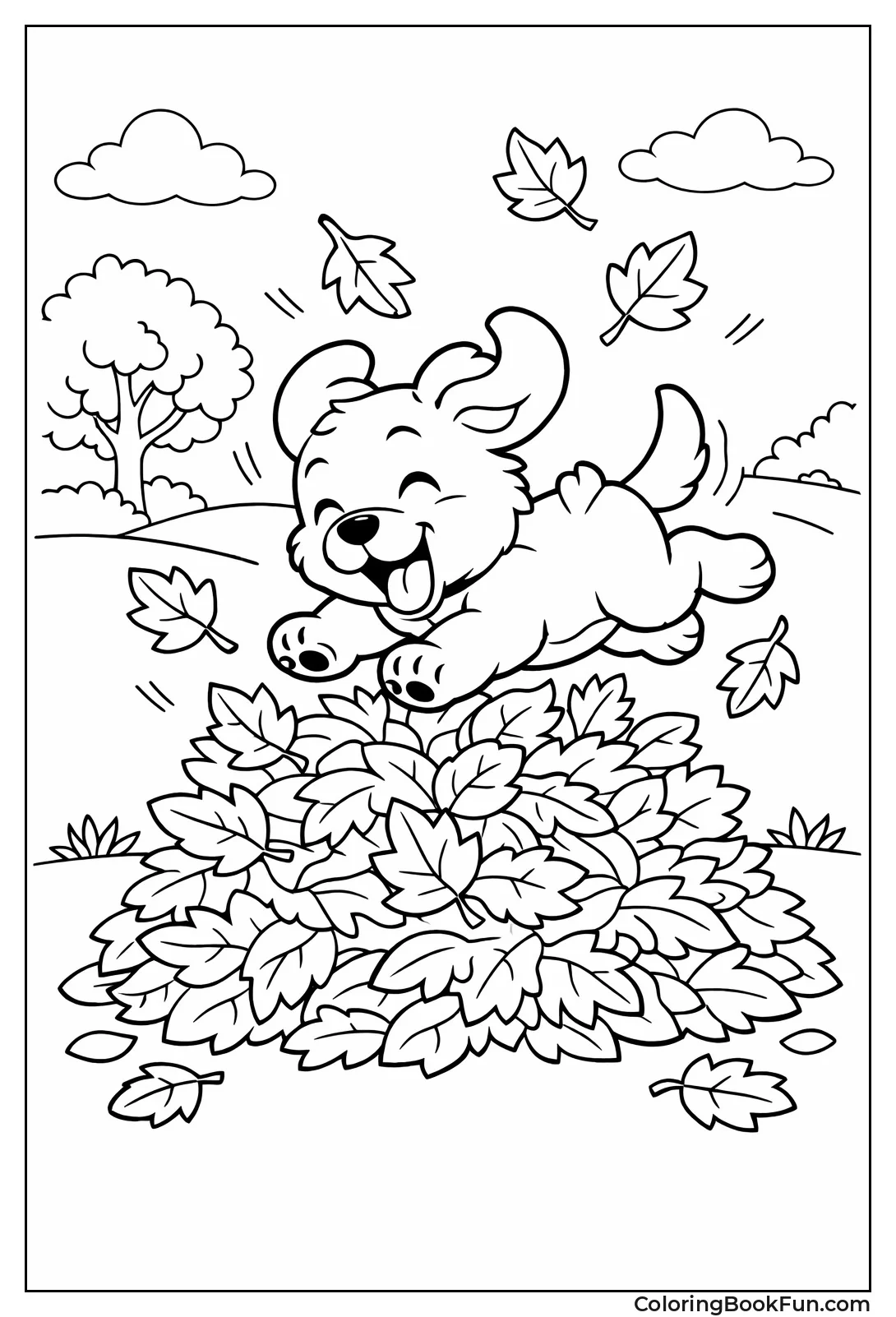 Dog Jumps in Leaves