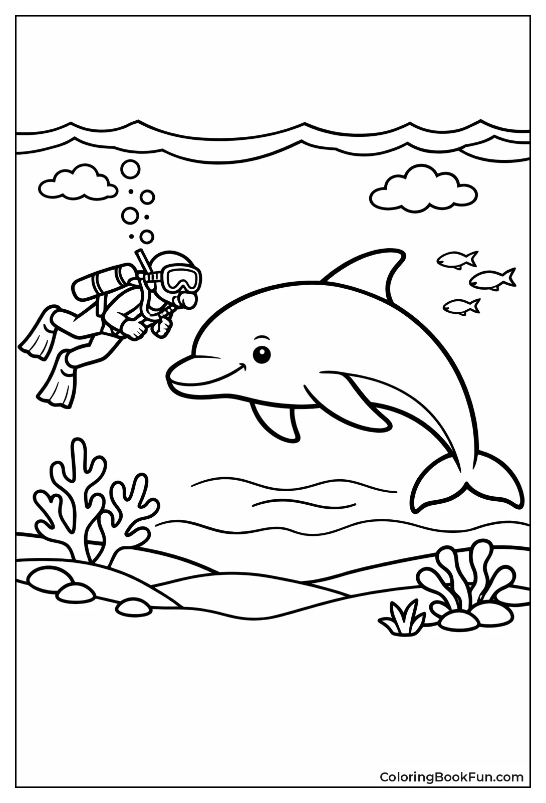 Dolphin beside Scuba Diver